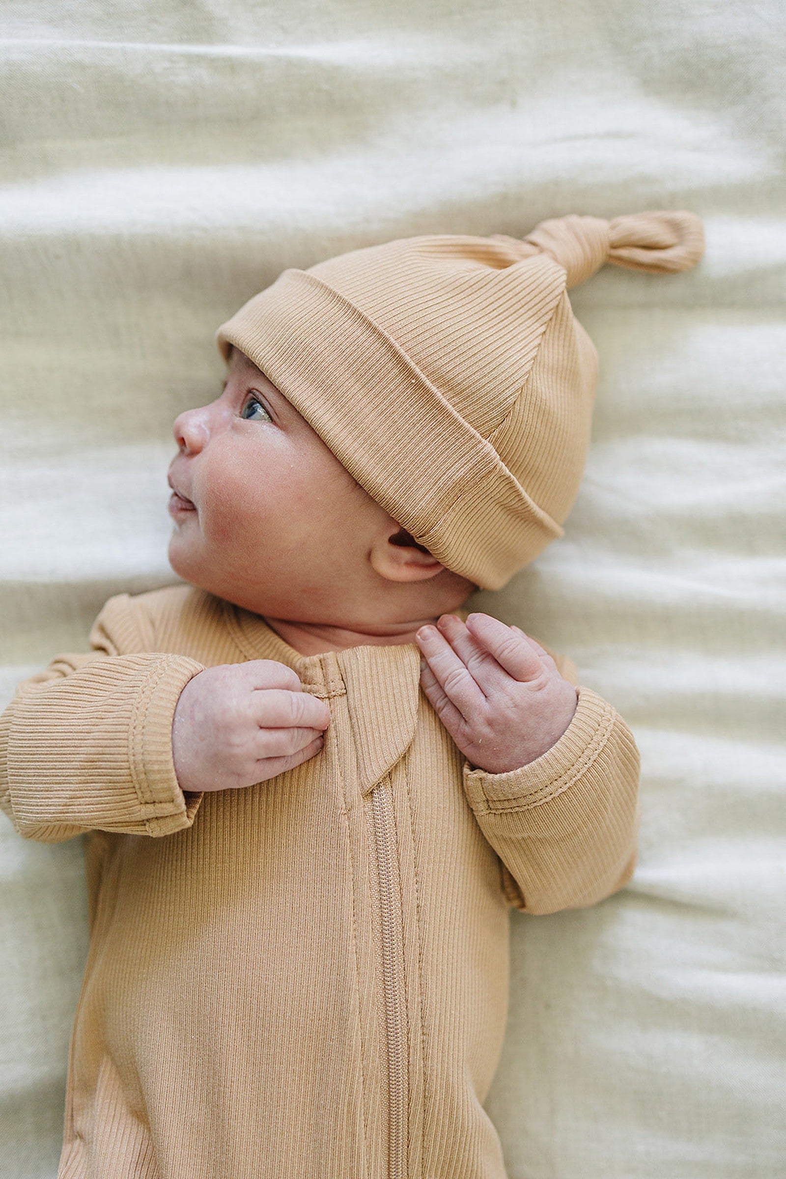 Latte Ribbed Zipper Pajama, Bamboo, Preemie, Baby Essentials