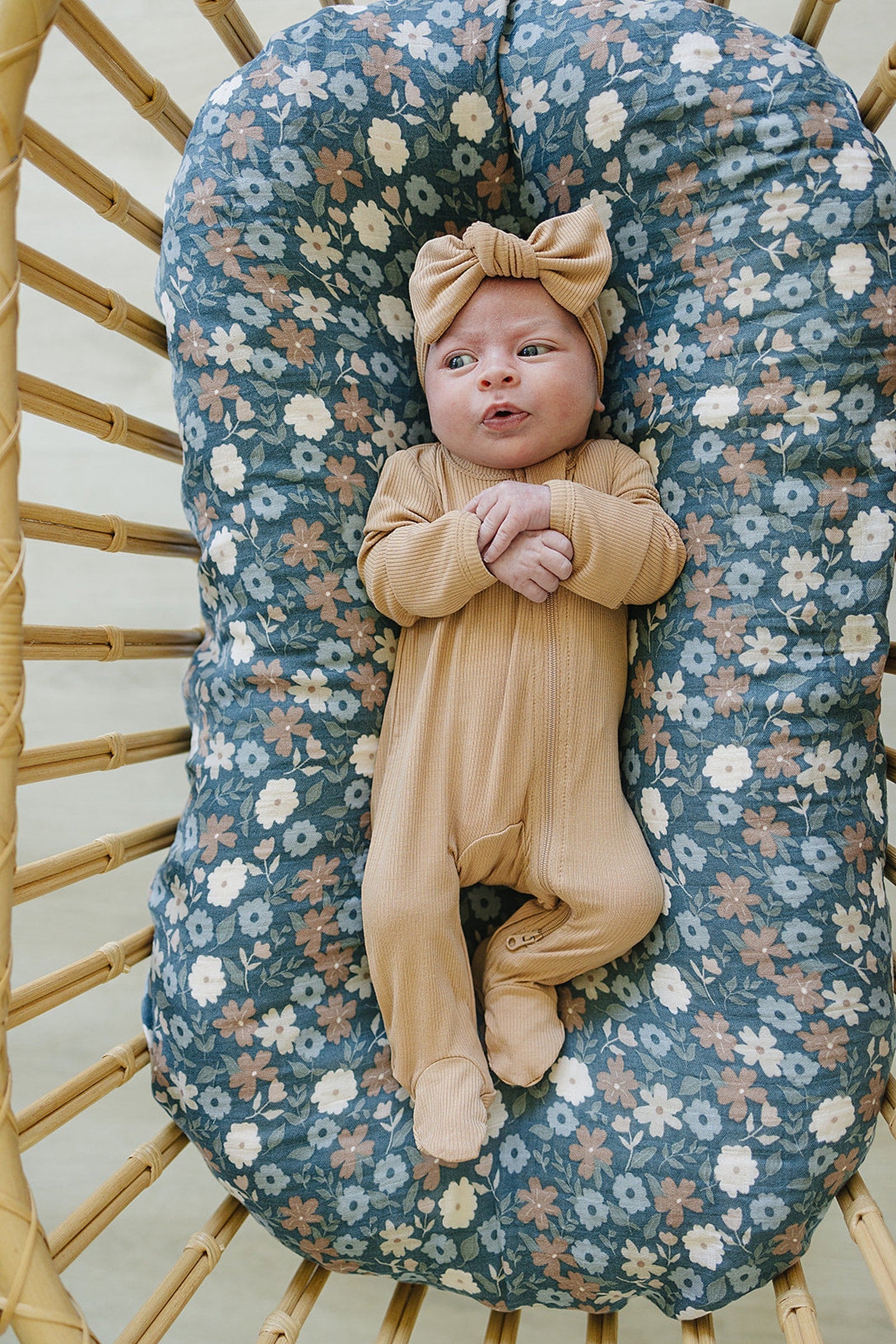 Baby Girl Latte Ribbed Head Wrap, Bamboo, Baby