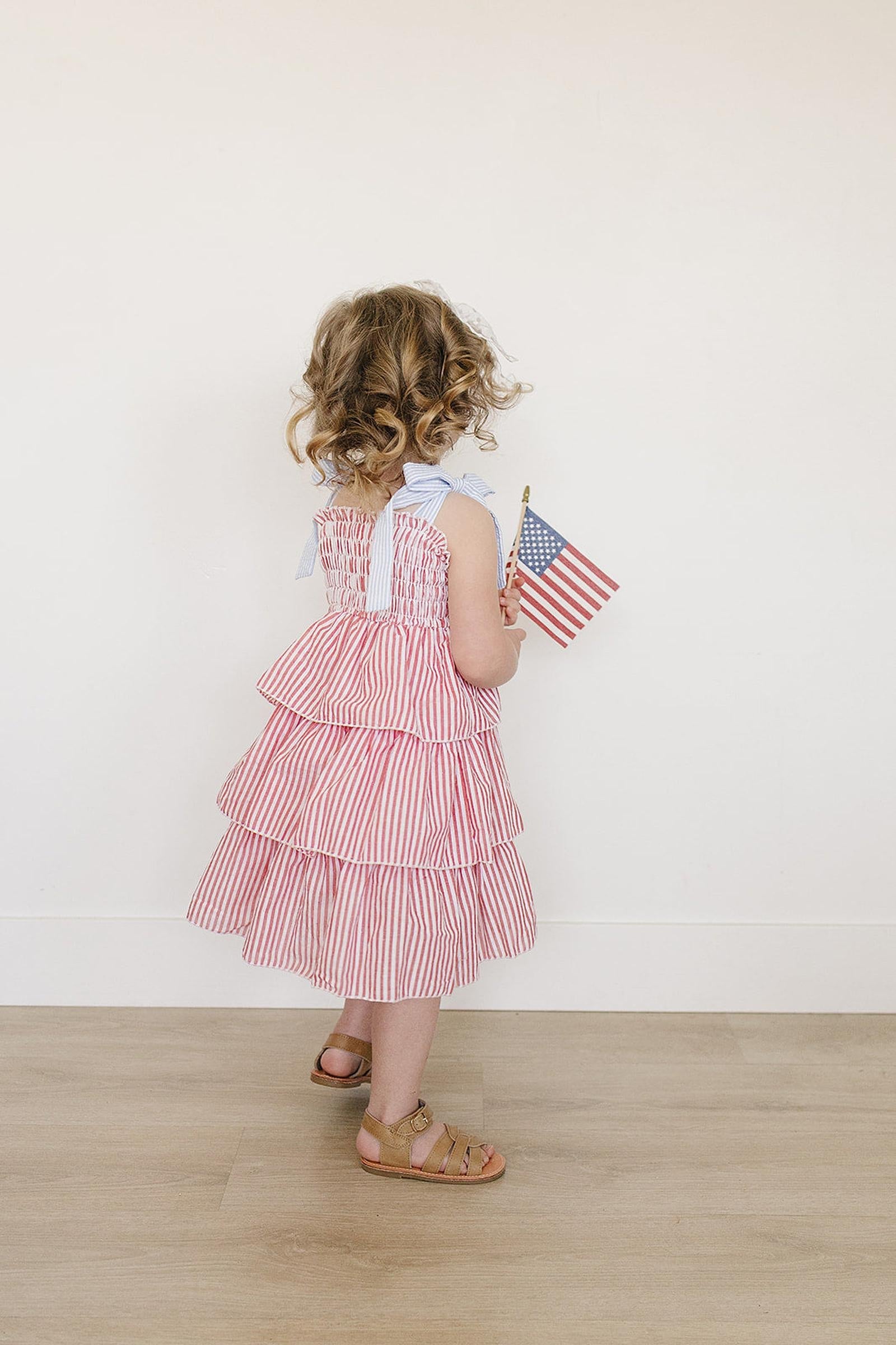 Patriotic Red Stripe Ruffle Dress, Cotton, Baby, Toddler & Kids