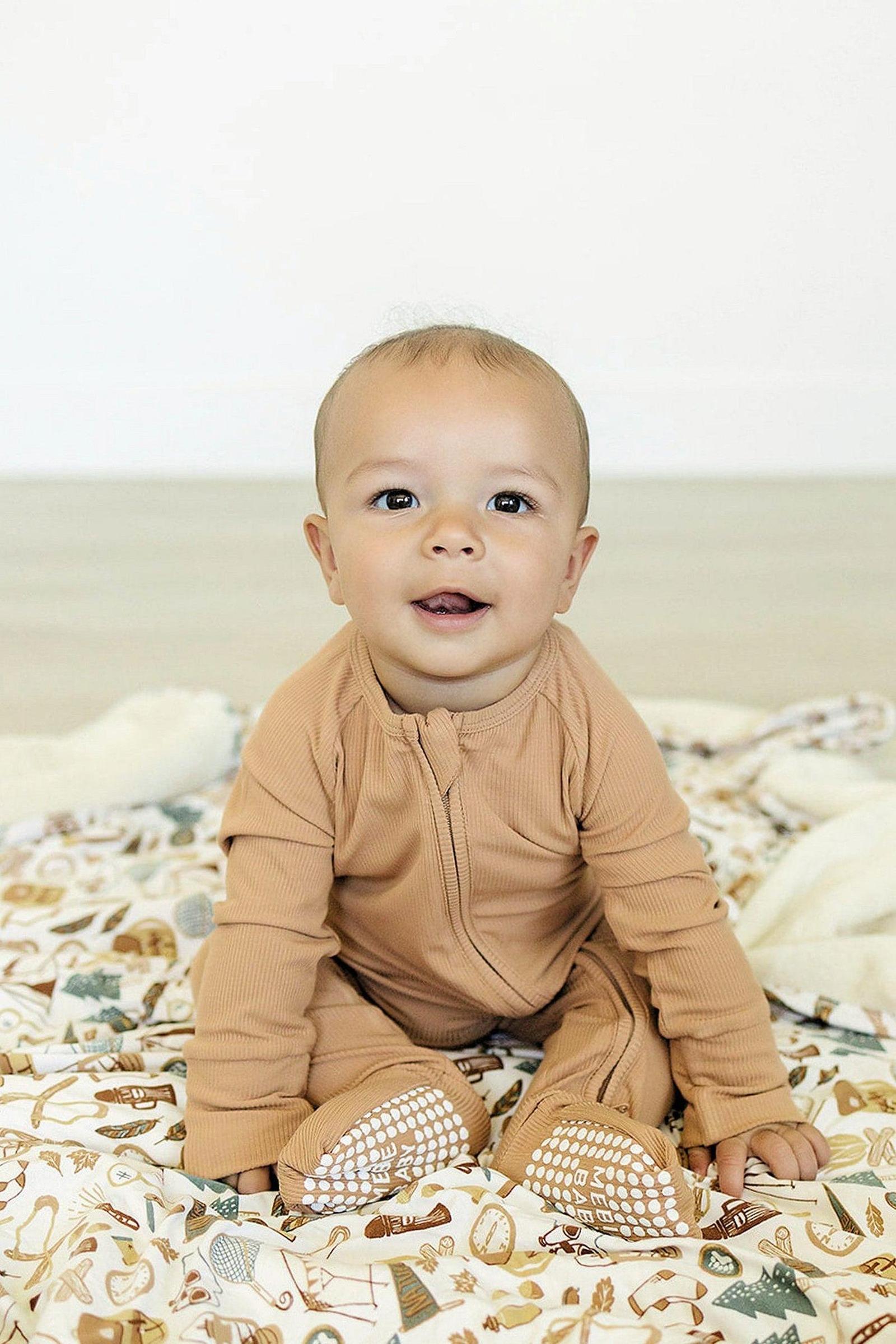 Latte Ribbed Zipper Pajama, Bamboo, Preemie, Baby Essentials