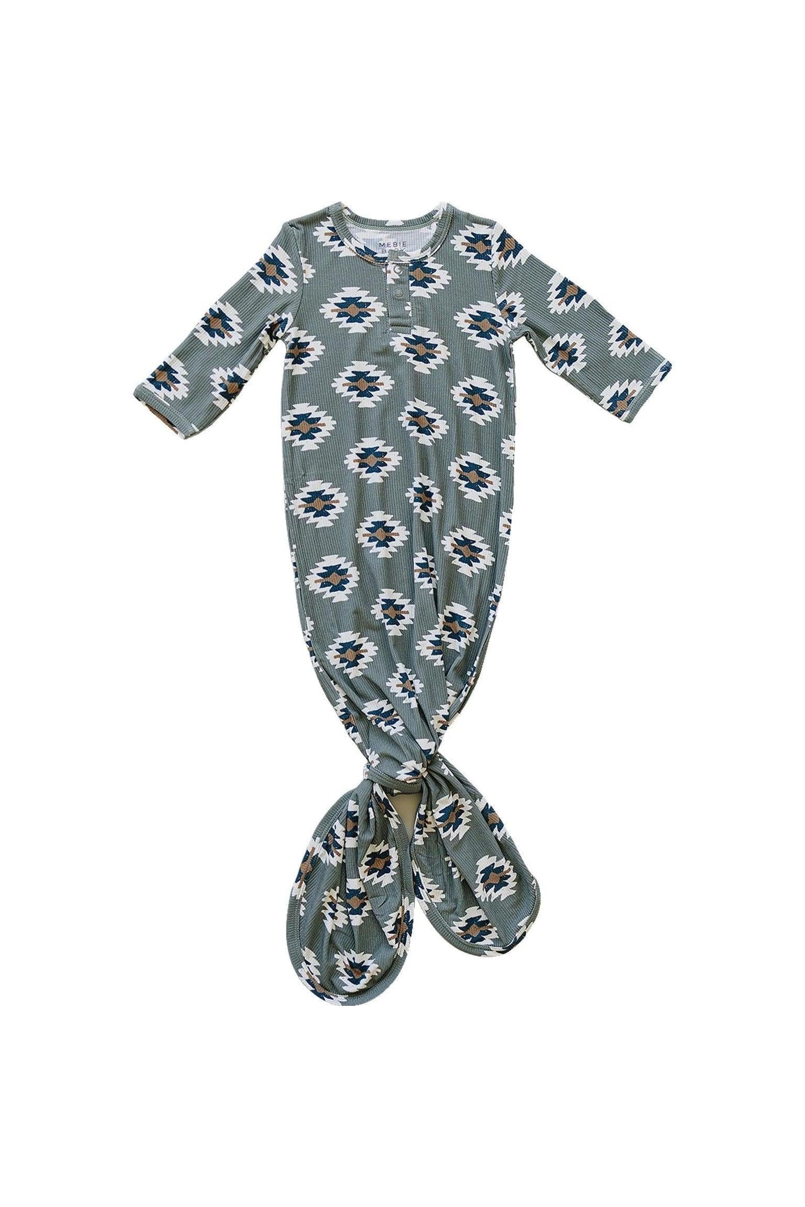 Southwest Aztec Ribbed Knot Gown, Bamboo, Rodeo Collection, Baby Essentials