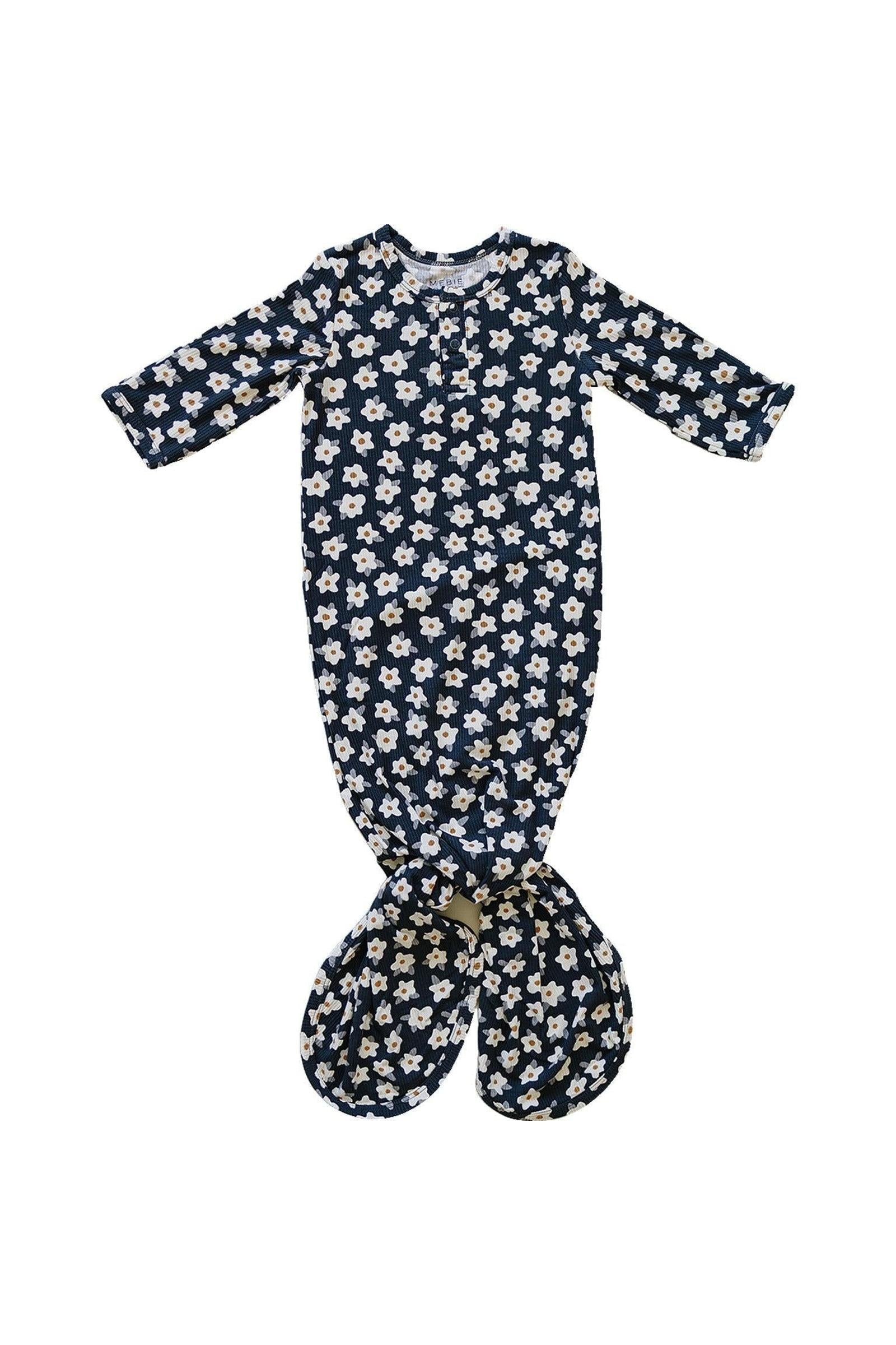Navy Daisy Ribbed Knot Gown, Bamboo, Baby Essentials