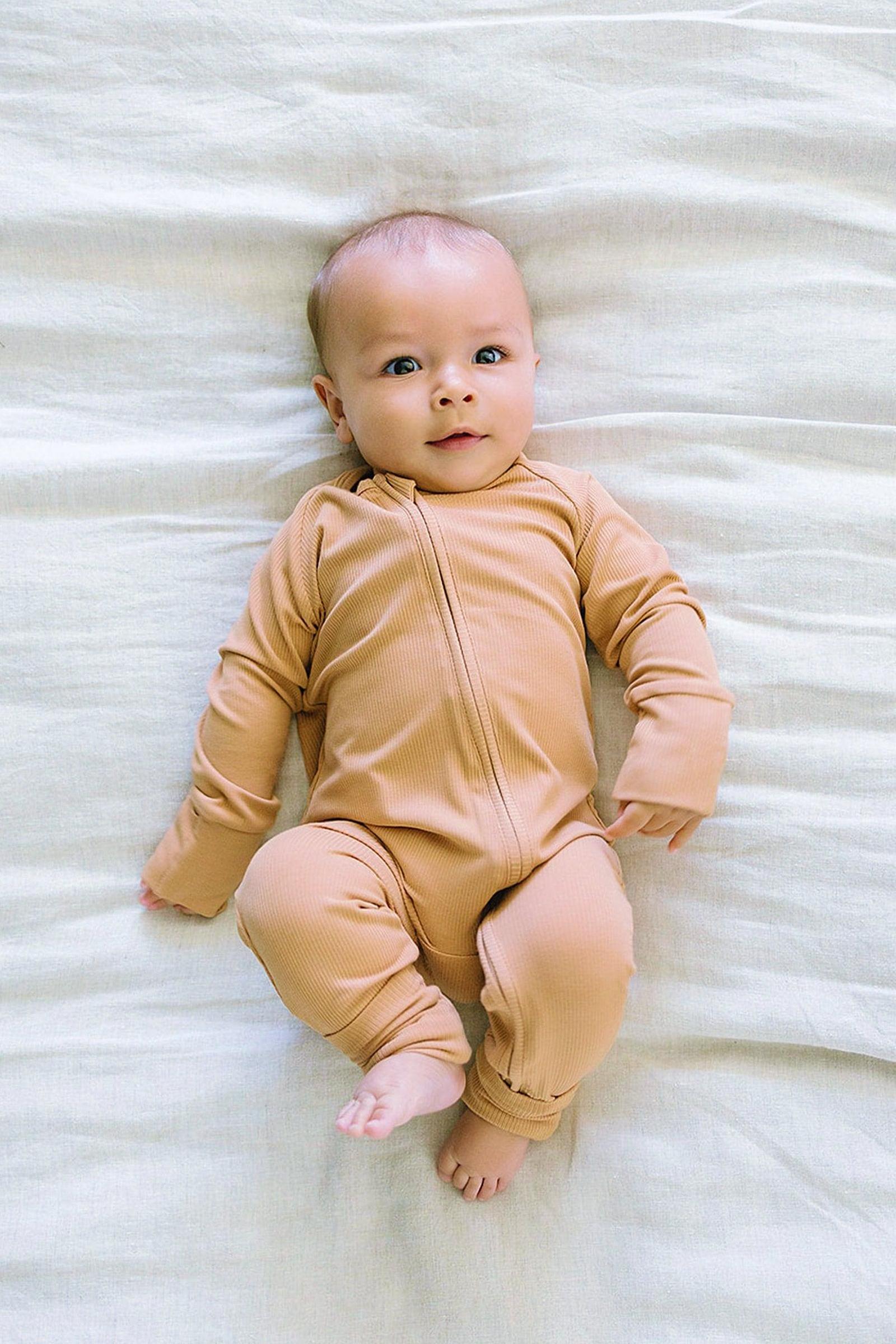 Latte Ribbed Zipper Pajama, Bamboo, Preemie, Baby Essentials