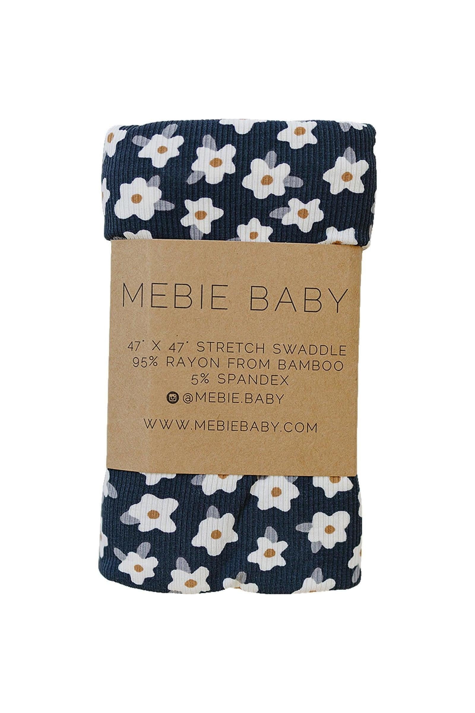Navy Daisy Ribbed Stretch Swaddle, Bamboo, Baby Essentials