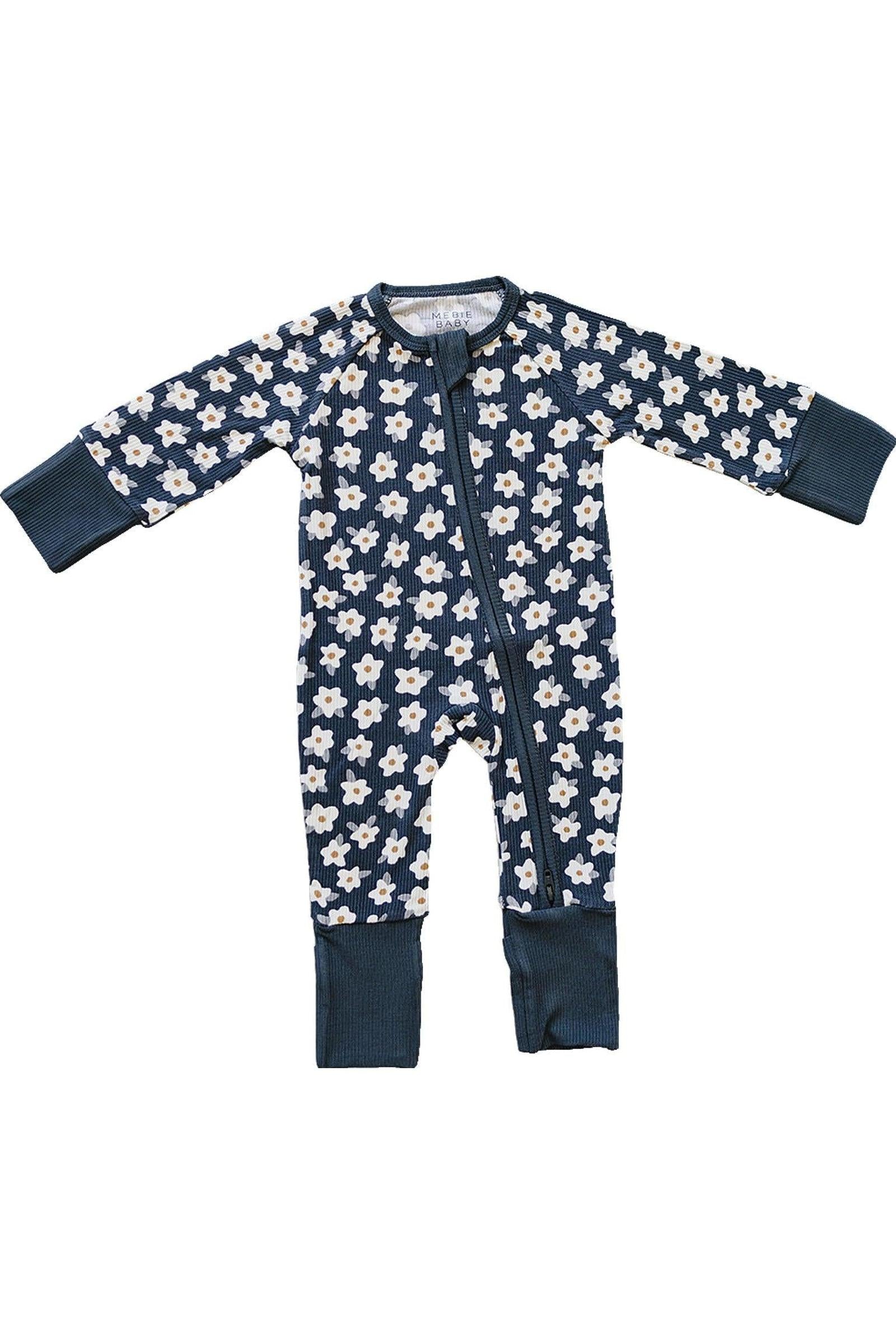 Navy Daisy Ribbed Zipper Pajama, Bamboo Essentials, Baby