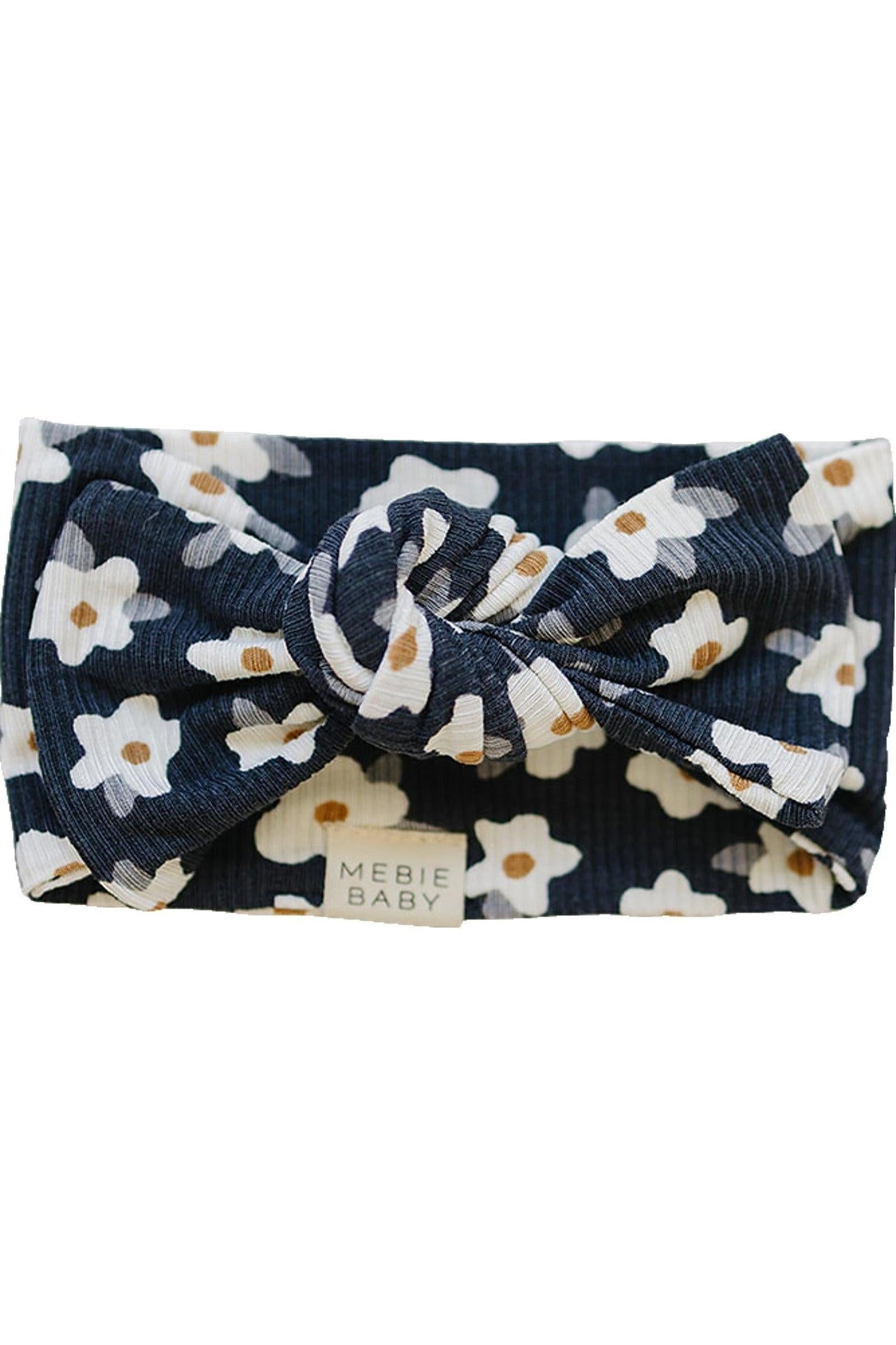 Navy Daisy Ribbed Head Wrap, Bamboo, Baby