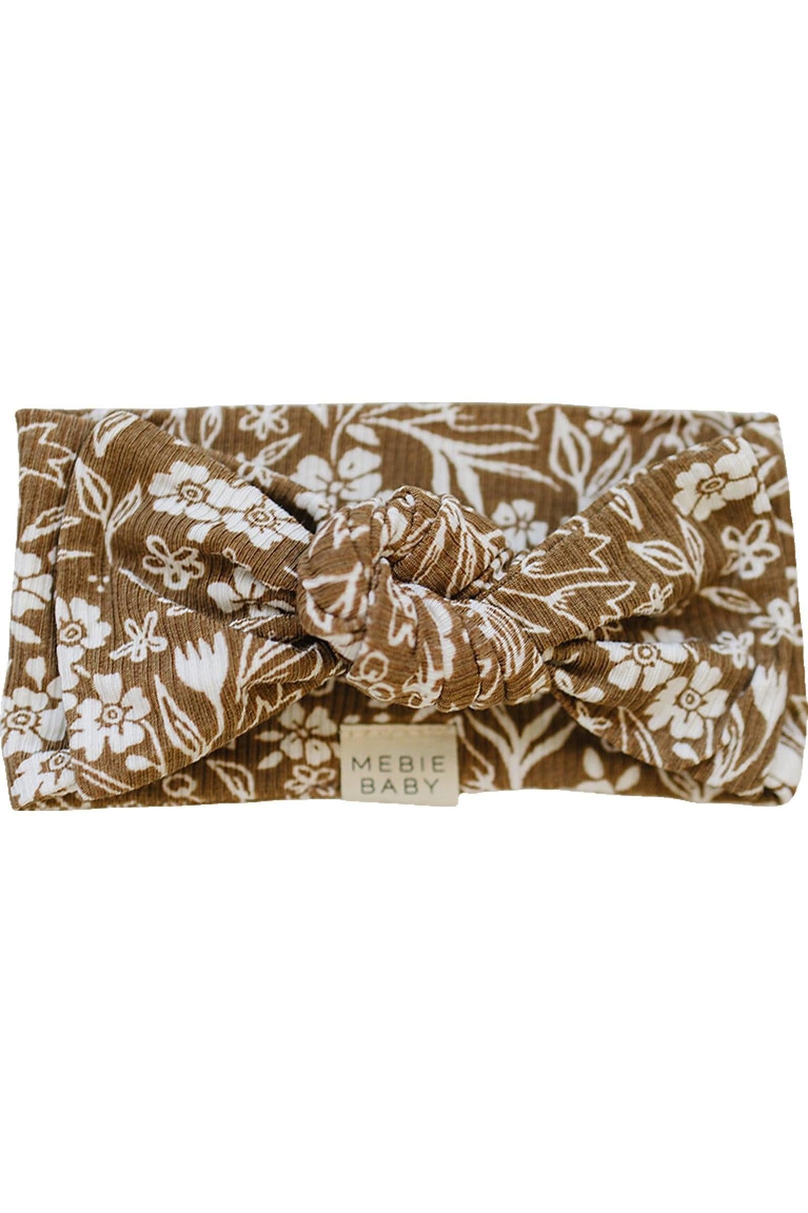 Brown Floral Ribbed Head Wrap, Bamboo, Baby