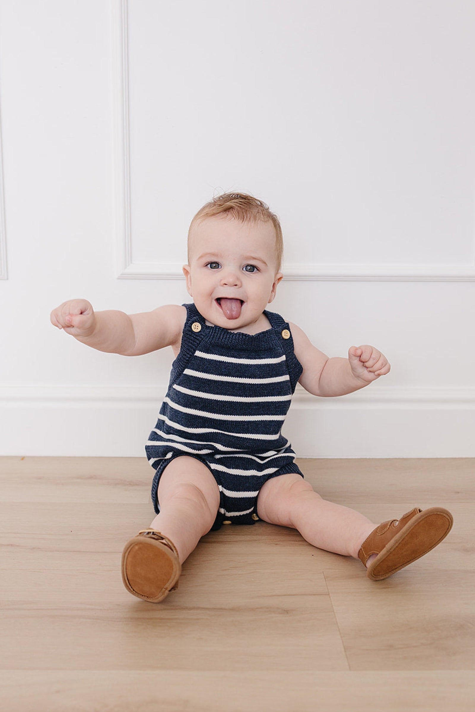 Cotton Nautical Stripe Knit Bubble Romper for Babies, Unisex