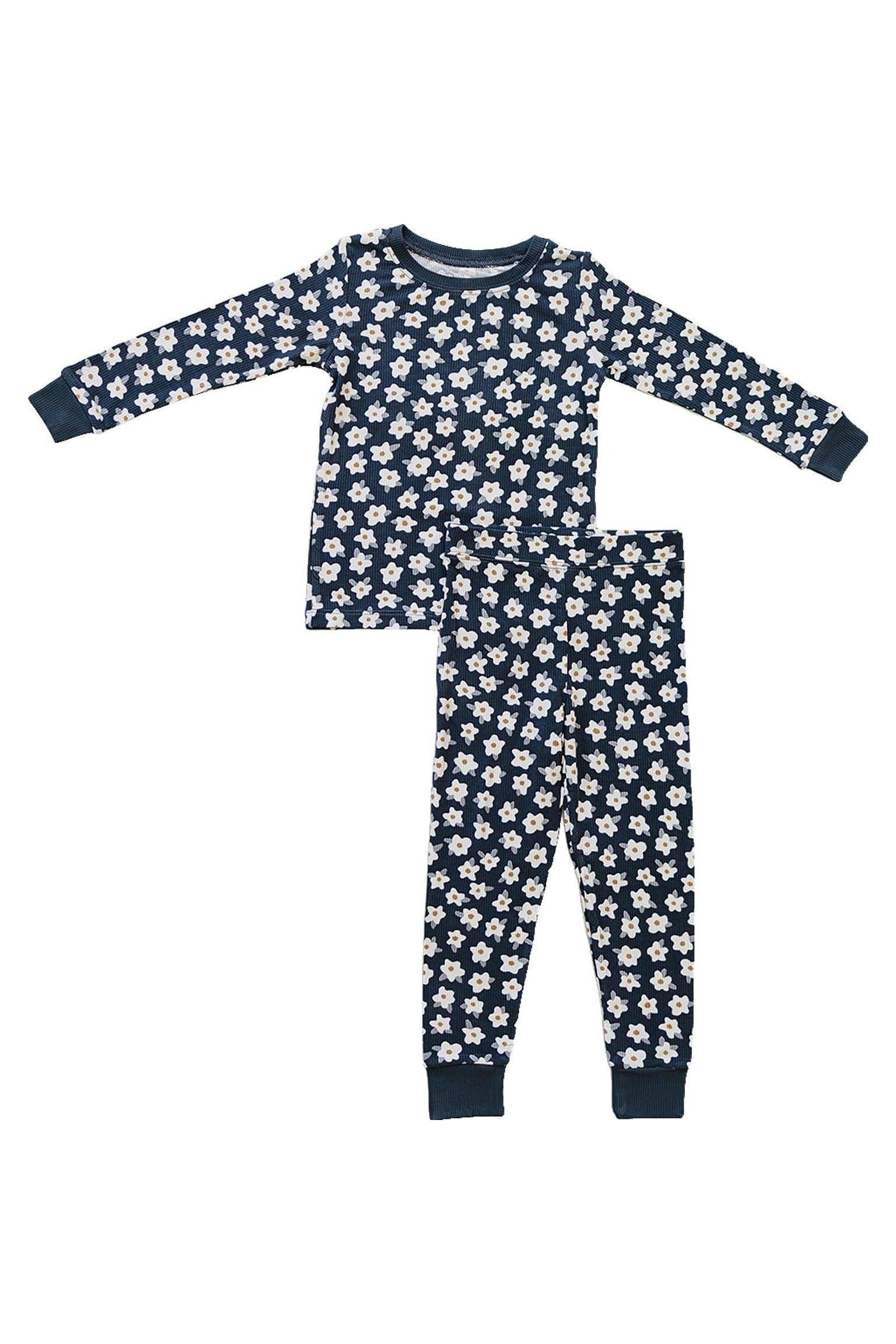 Navy Daisy Ribbed Cozy Pajama Set, Bamboo, Baby, Toddler & Kids