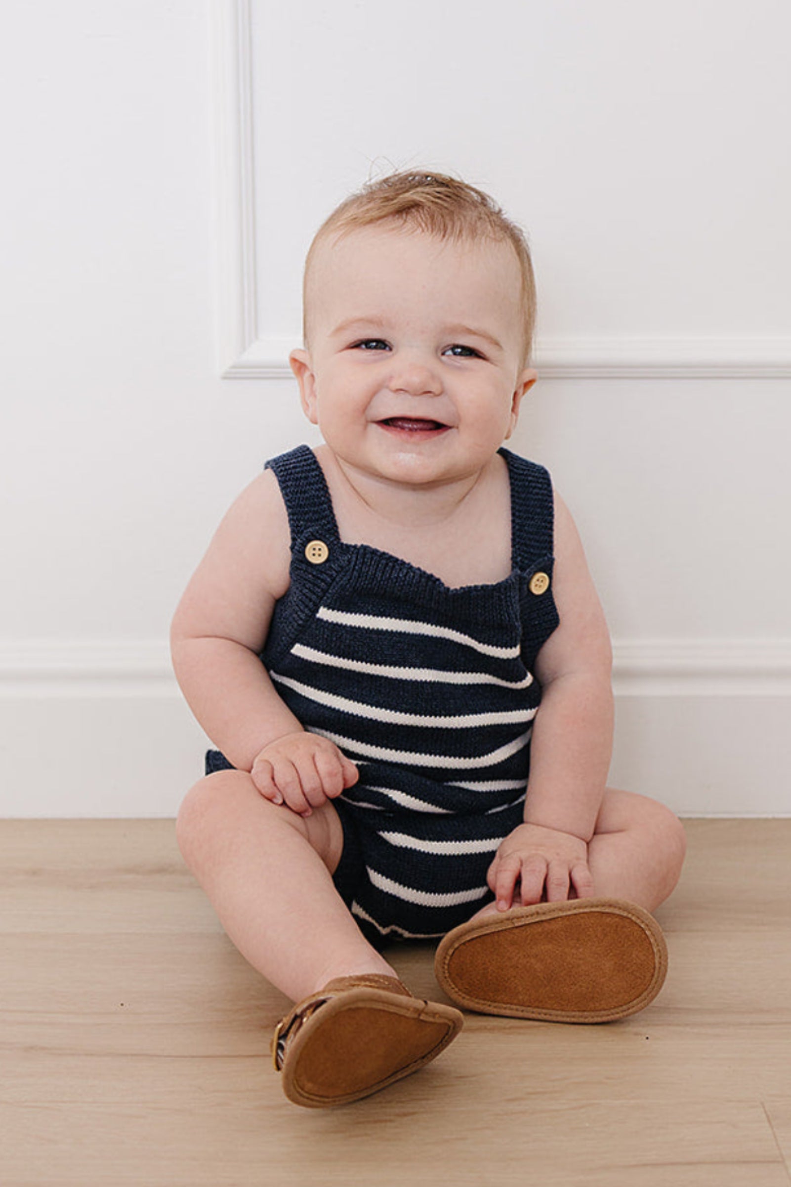 Cotton Nautical Stripe Knit Bubble Romper for Babies, Unisex