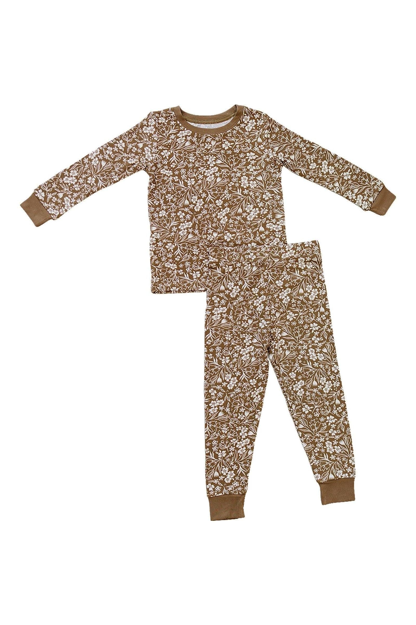 Brown Floral Ribbed Cozy Pajama Set, Bamboo, Baby, Toddler & Kids