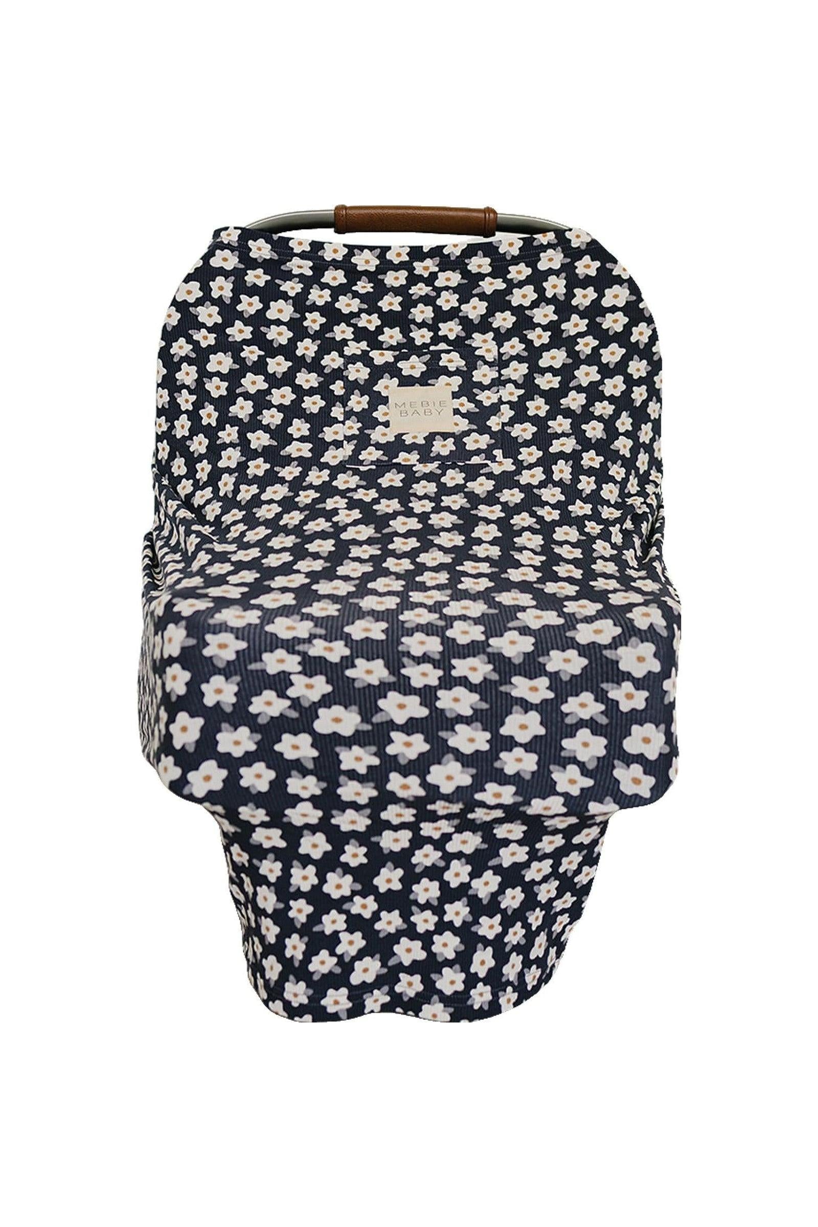 Navy Daisy Ribbed Multi-Use, Bamboo, Car Seat & Nursing Cover, Baby