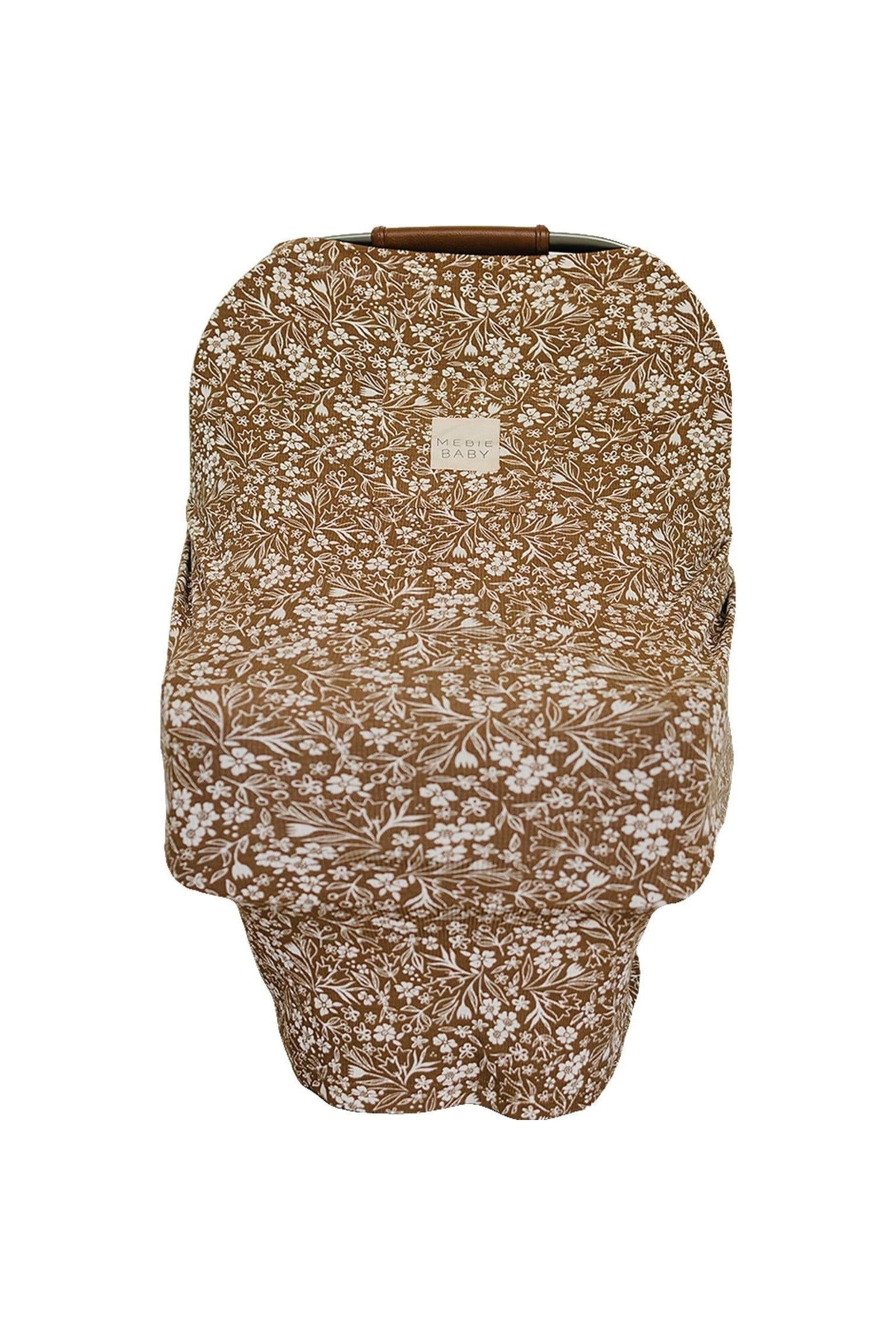 Brown Floral Ribbed Multi-Use, Bamboo, Car Seat & Nursing Cover, Baby