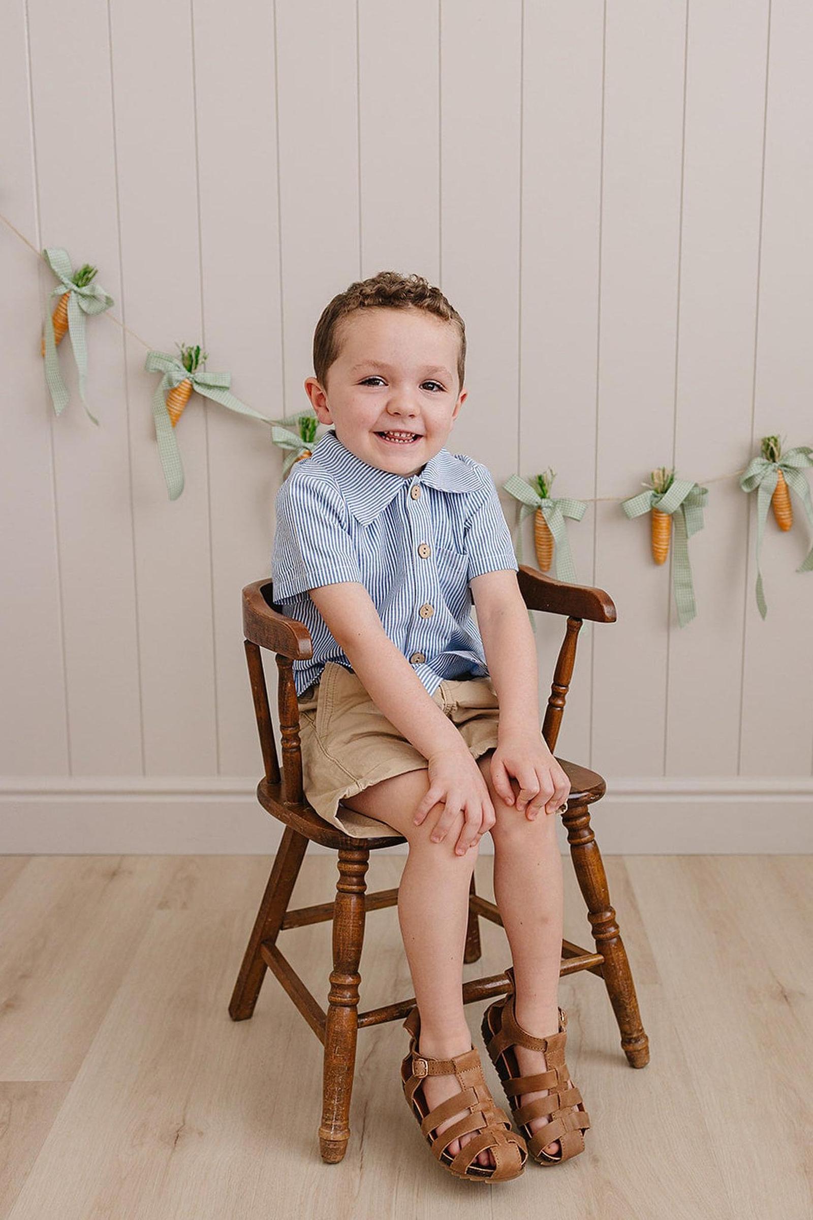 Cotton Blue Stripe Button Up Pocket Shirt, Toddler & Kids