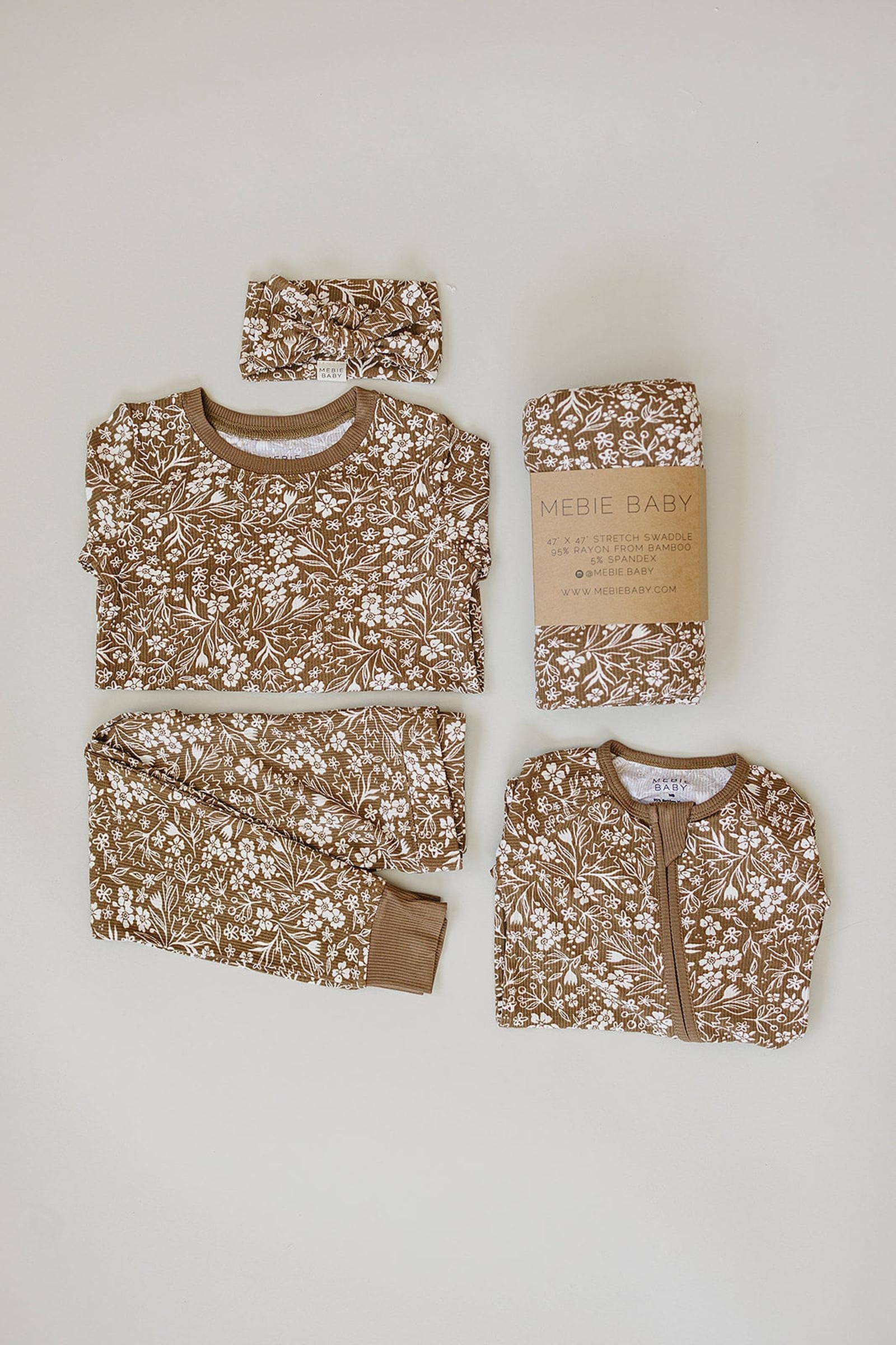 Brown Floral Ribbed Cozy Pajama Set, Bamboo, Baby, Toddler & Kids