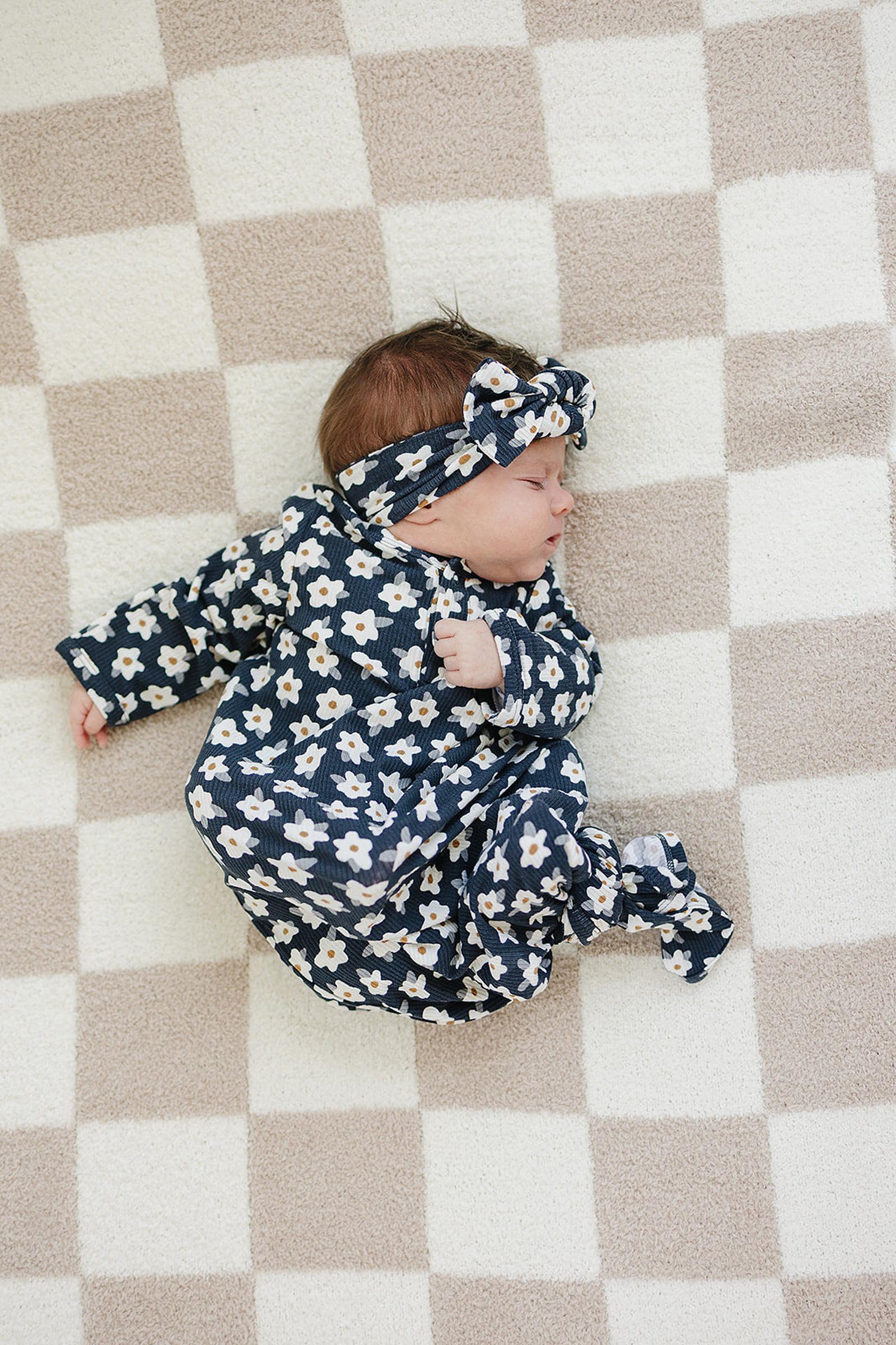 Navy Daisy Ribbed Knot Gown, Bamboo, Baby Essentials