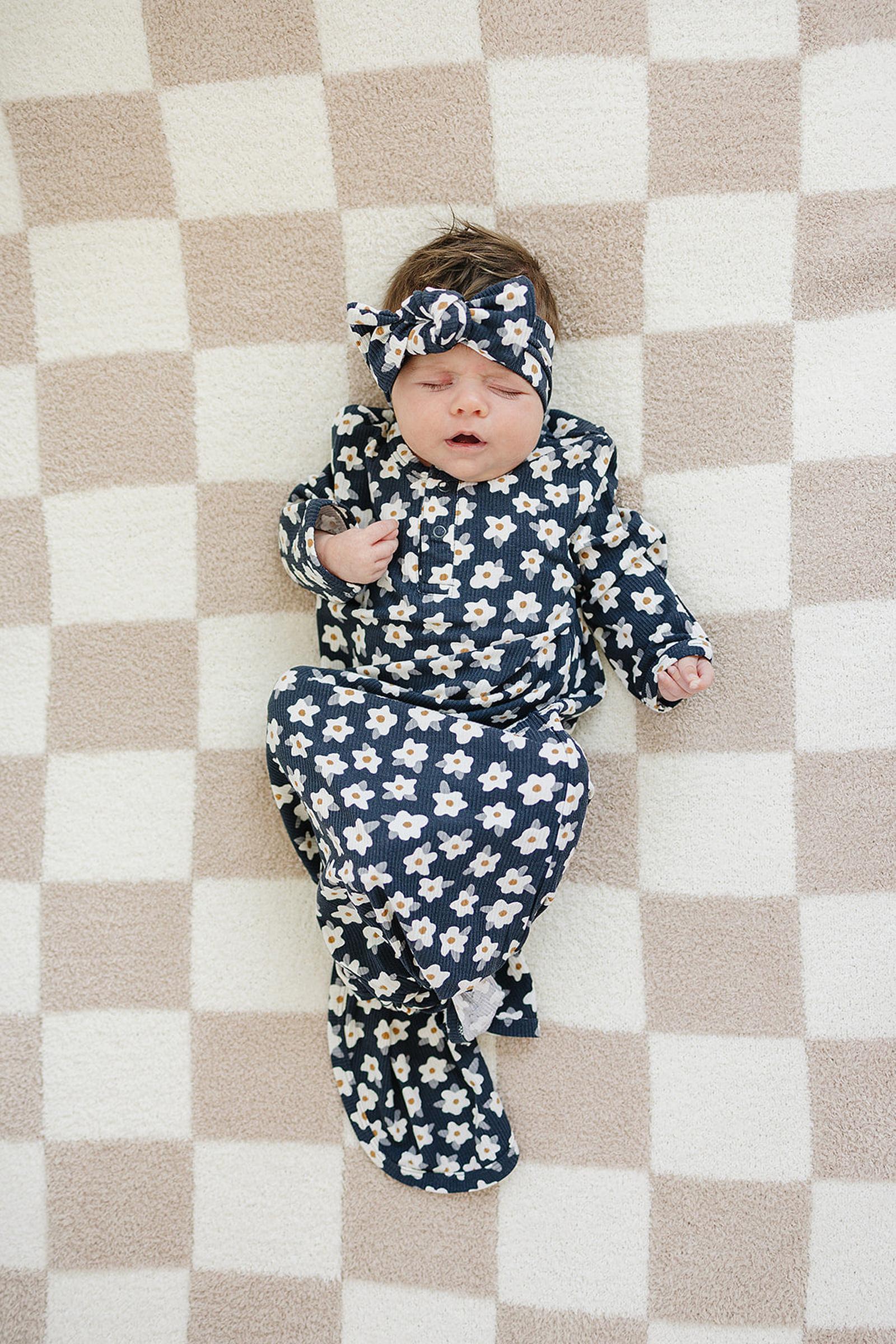 Navy Daisy Ribbed Knot Gown, Bamboo, Baby Essentials
