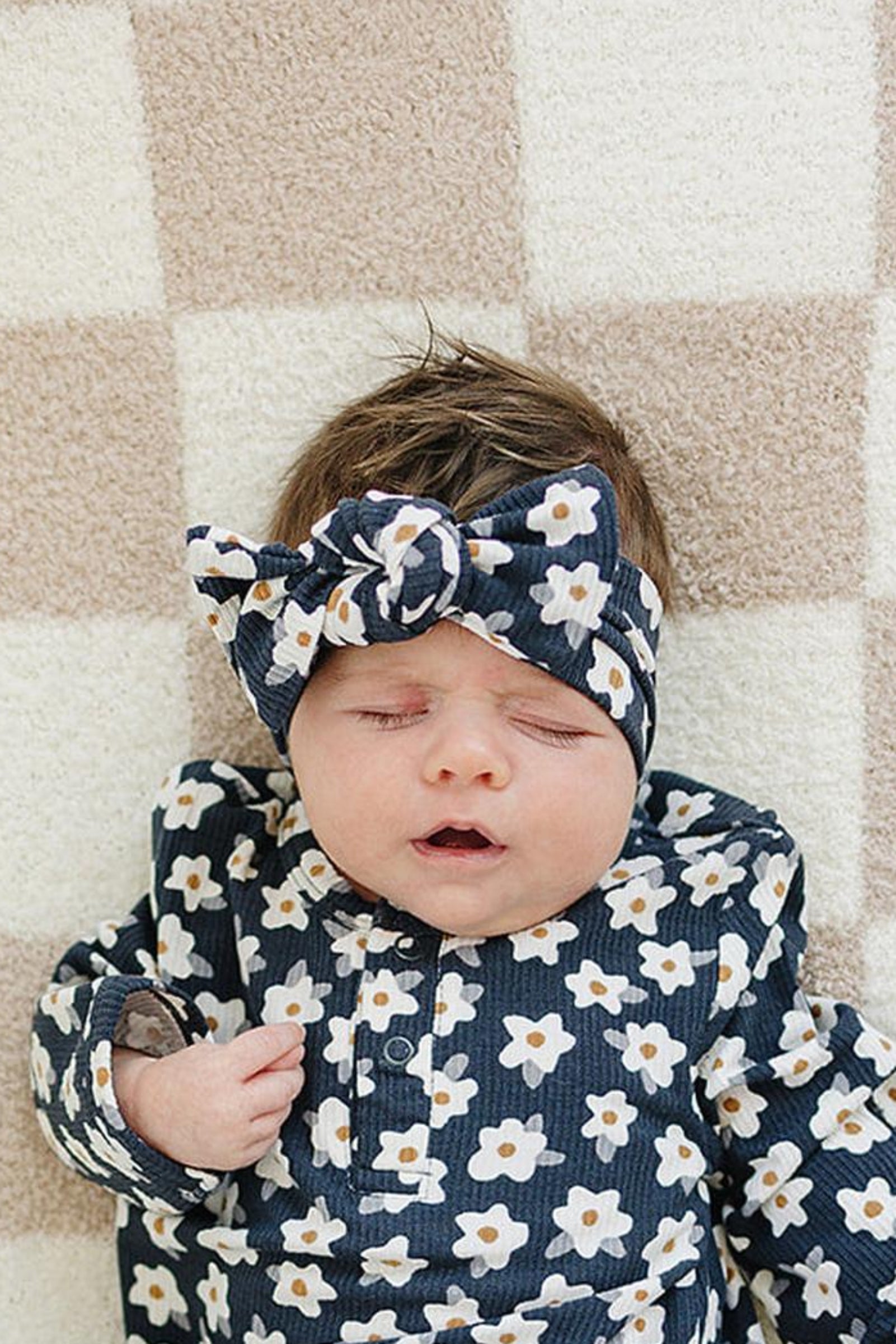 Navy Daisy Ribbed Head Wrap, Bamboo, Baby