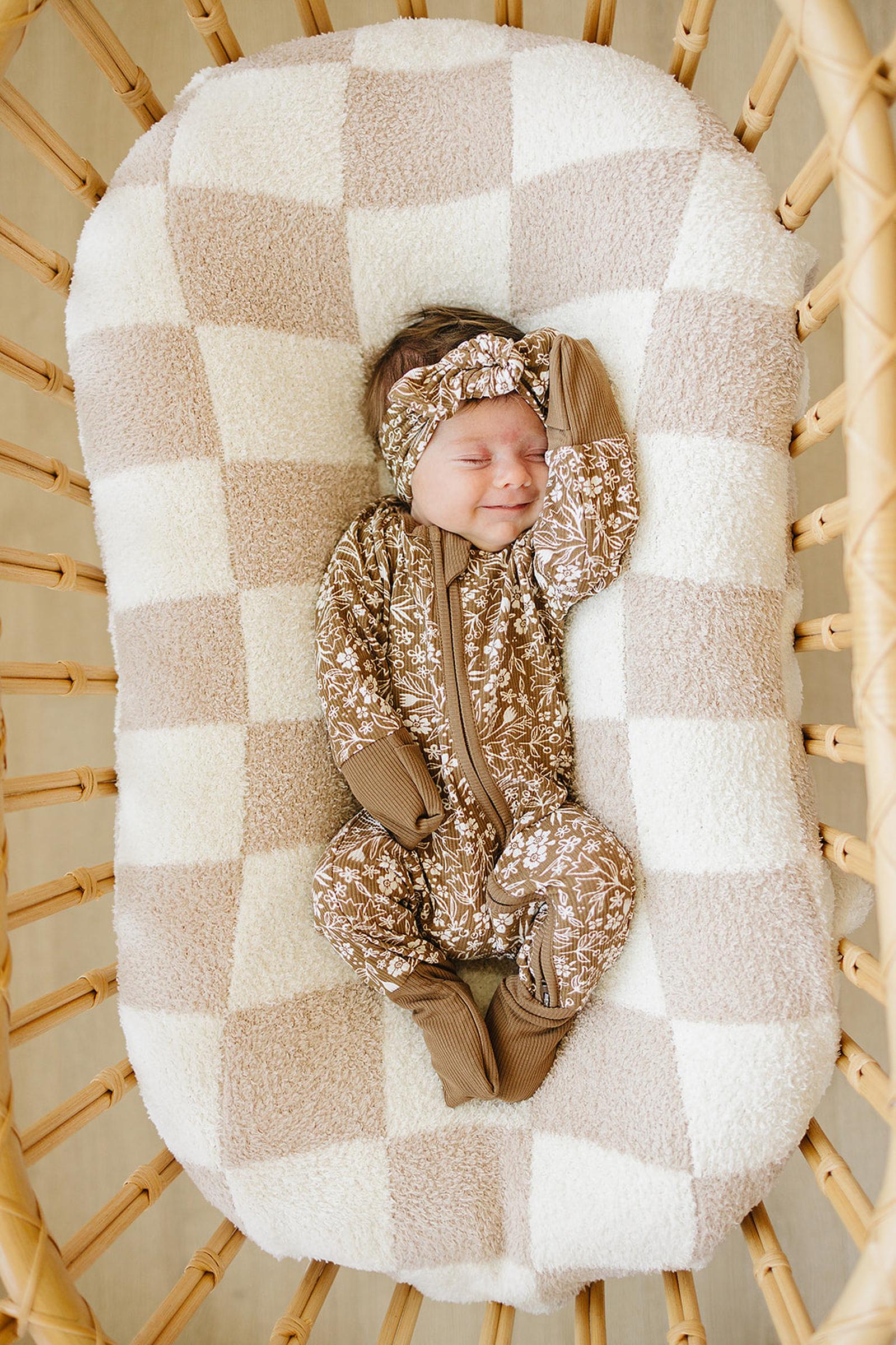 Brown Floral Ribbed Zipper Pajama | Bamboo