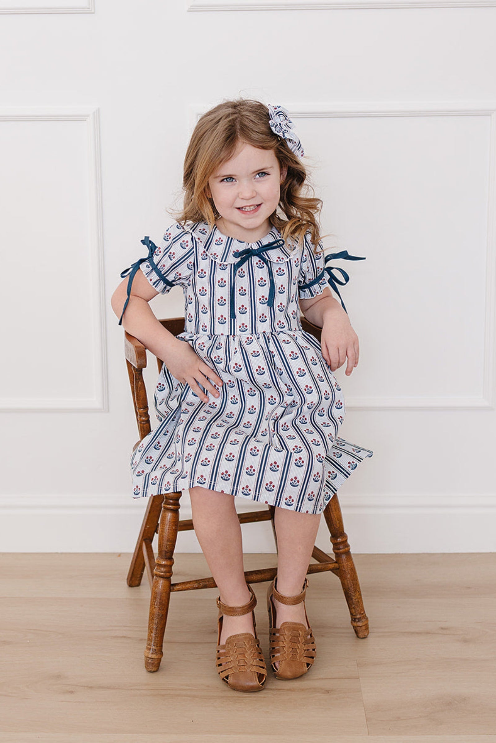 Cotton Block Print Floral Dress, Blue, Baby - Kids, Family Matching Outfits