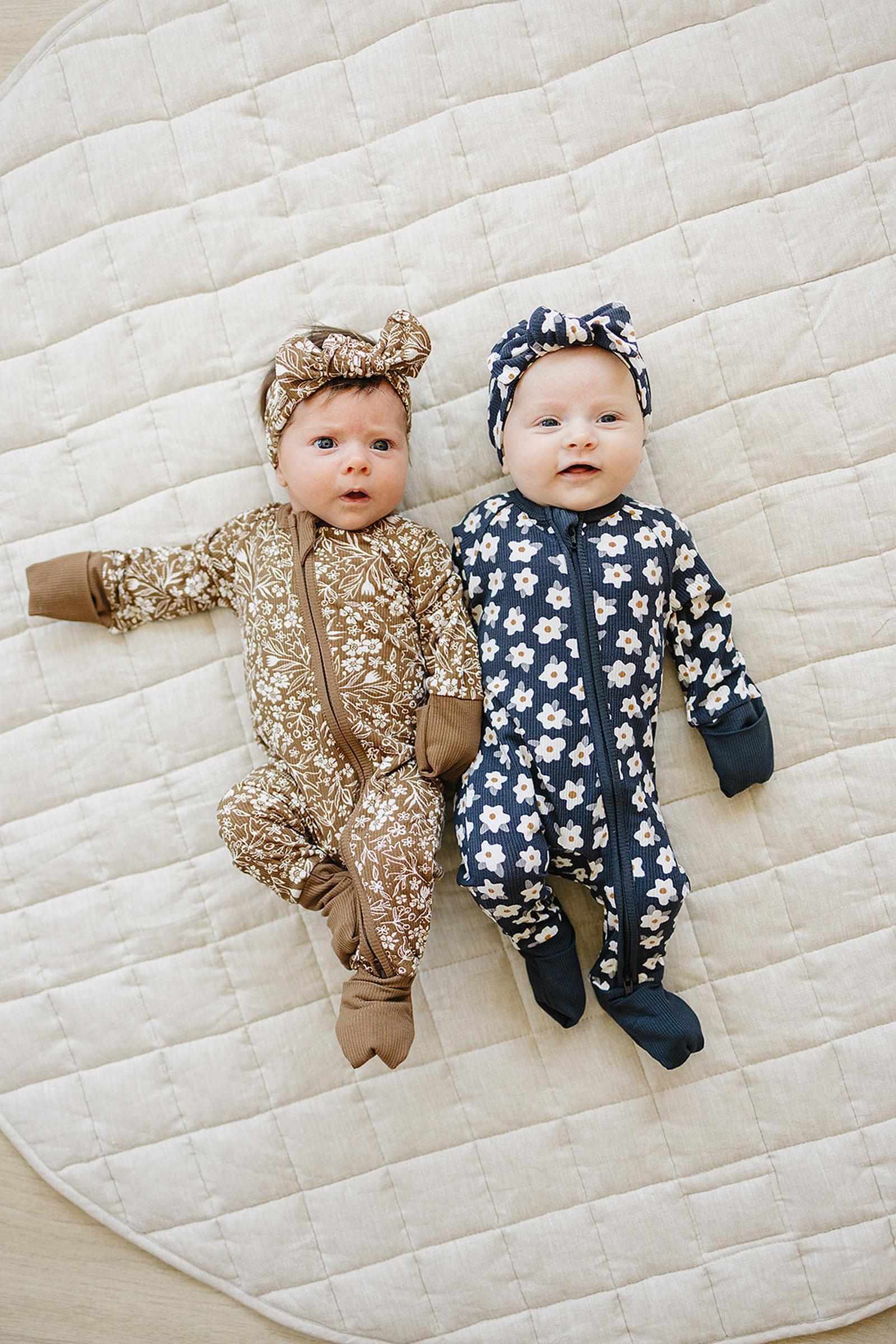 Navy Daisy Ribbed Zipper Pajama, Bamboo Essentials, Baby