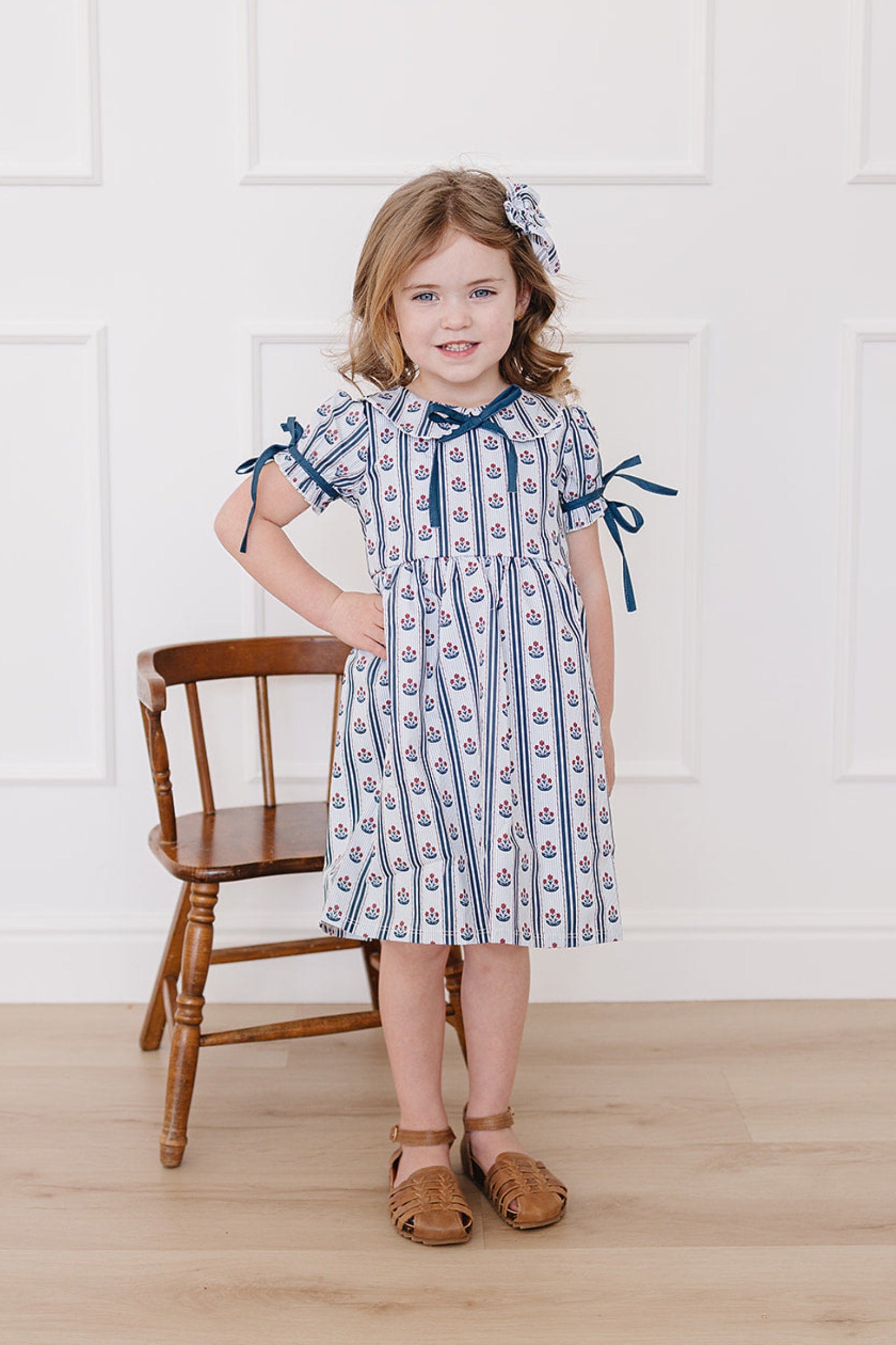 Cotton Block Print Floral Dress, Blue, Baby - Kids, Family Matching Outfits