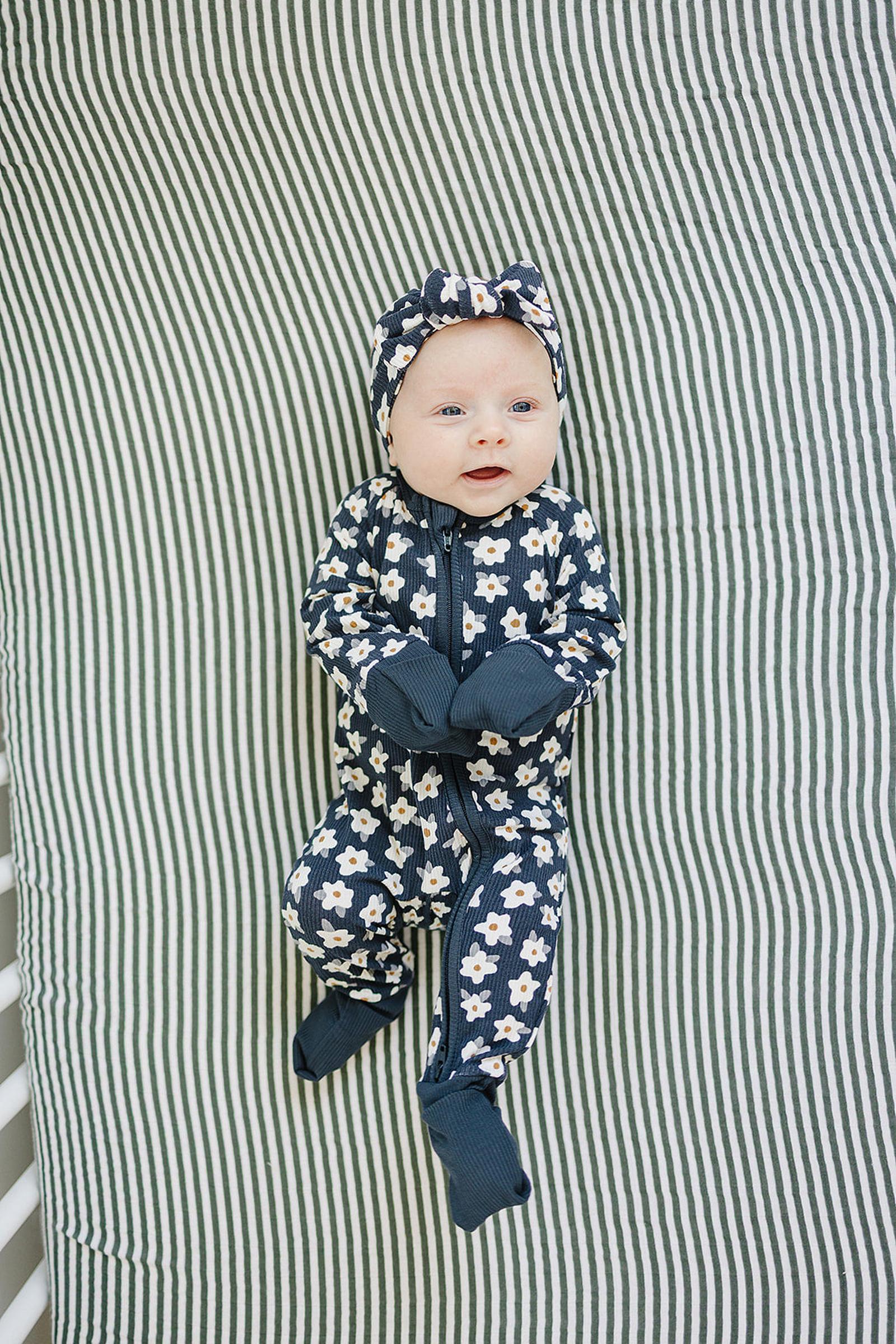 Navy Daisy Ribbed Zipper Pajama, Bamboo Essentials, Baby