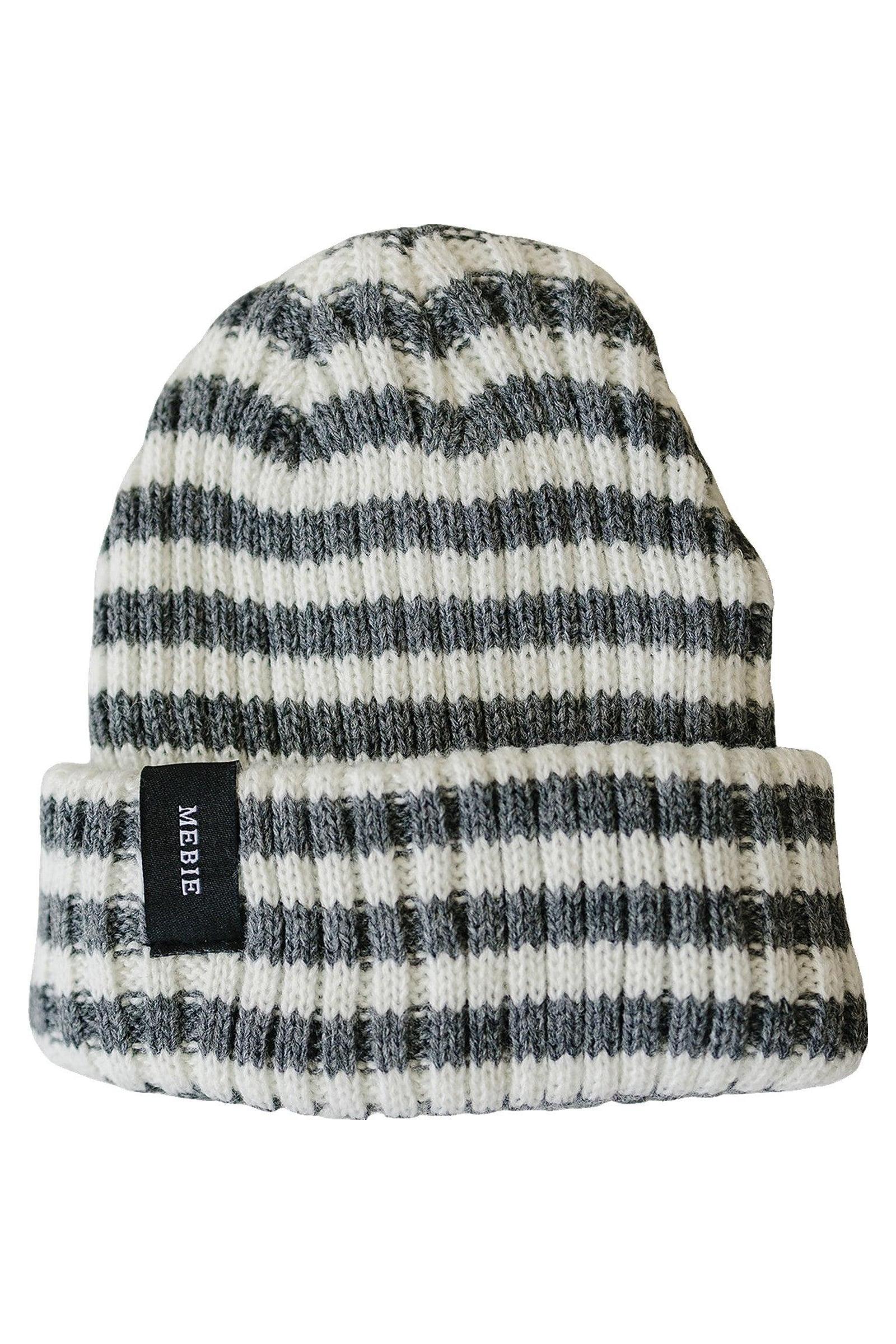 Grey & White Stripe Chunky Knit Beanie, 100% Angora Wool, Gender Neutral, Baby