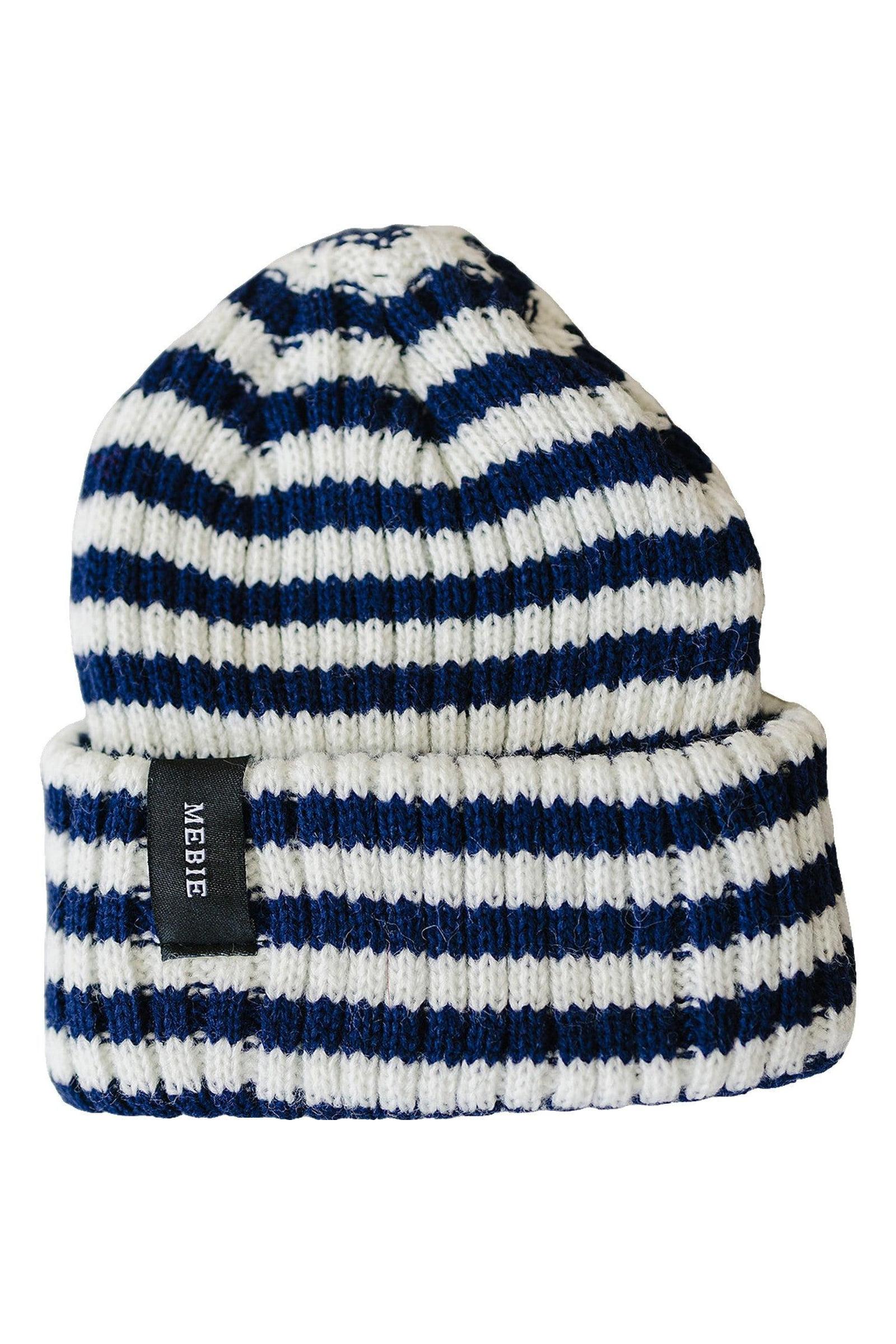 Navy & White Stripe Chunky Knit Beanie, 100% Angora Wool, Gender Neutral, Baby
