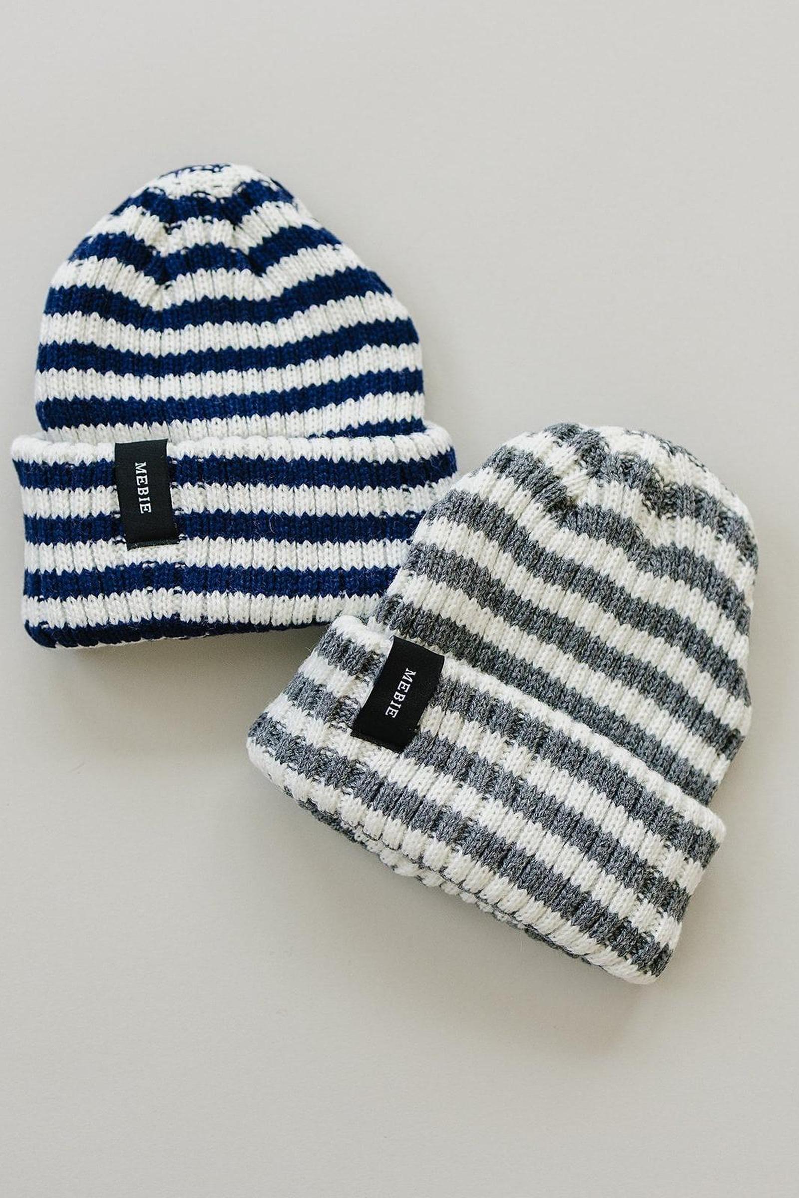 Navy & White Stripe Chunky Knit Beanie, 100% Angora Wool, Gender Neutral, Baby