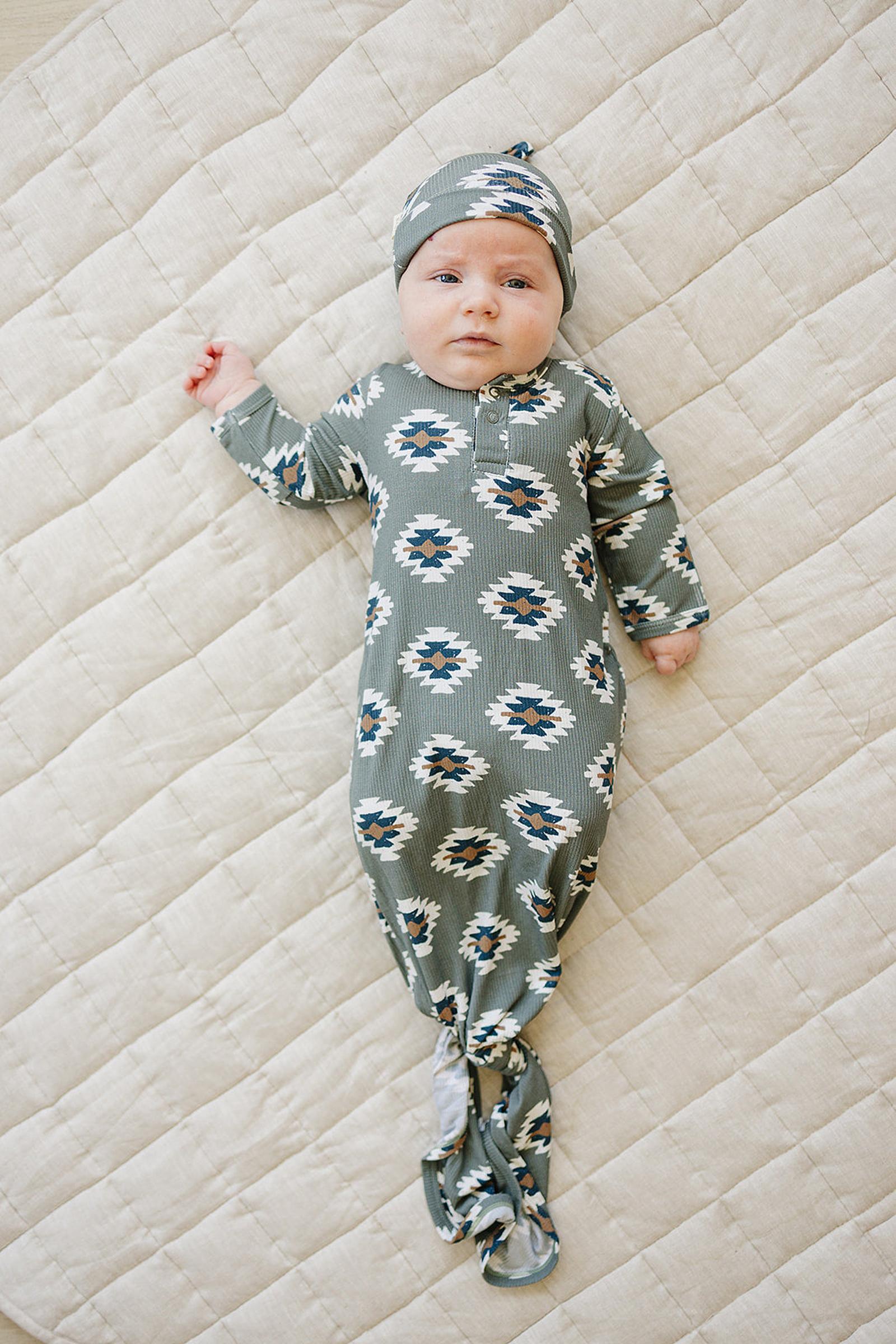 Southwest Aztec Ribbed Knot Gown, Bamboo, Rodeo Collection, Baby Essentials