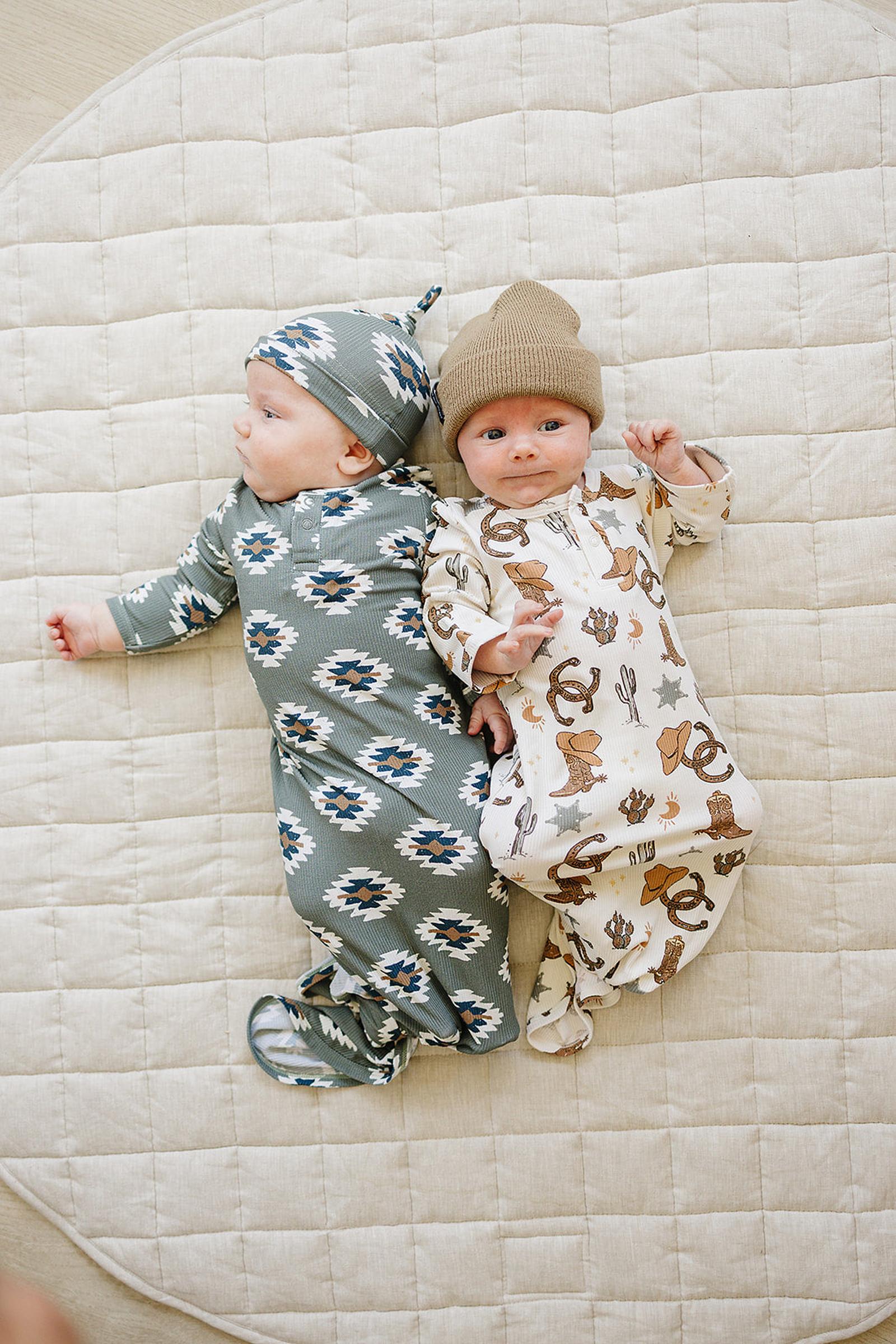 Southwest Aztec Ribbed Knot Gown, Bamboo, Rodeo Collection, Baby Essentials