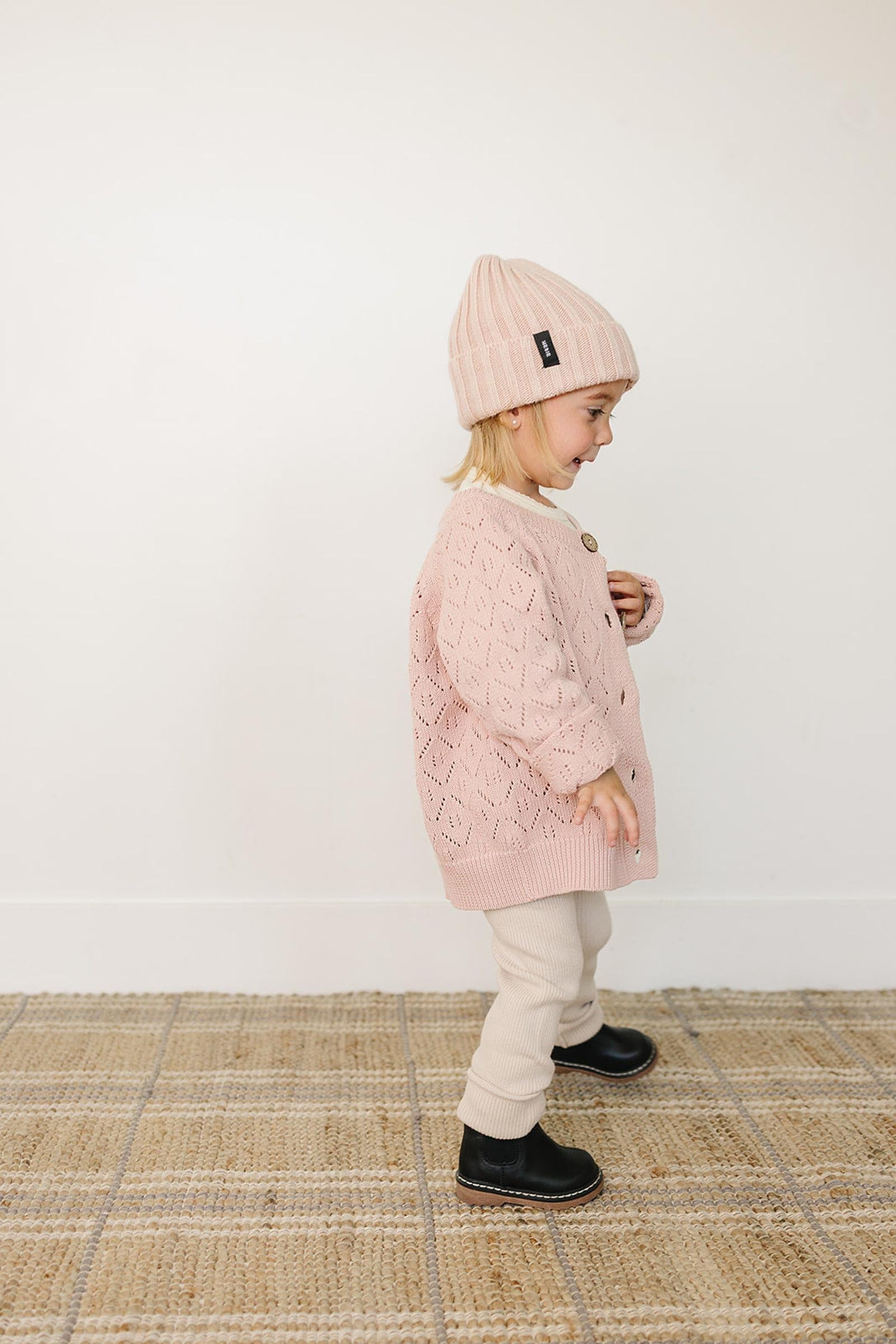 Light Pink Chunky Knit Beanie, 100% Angora Wool, Baby