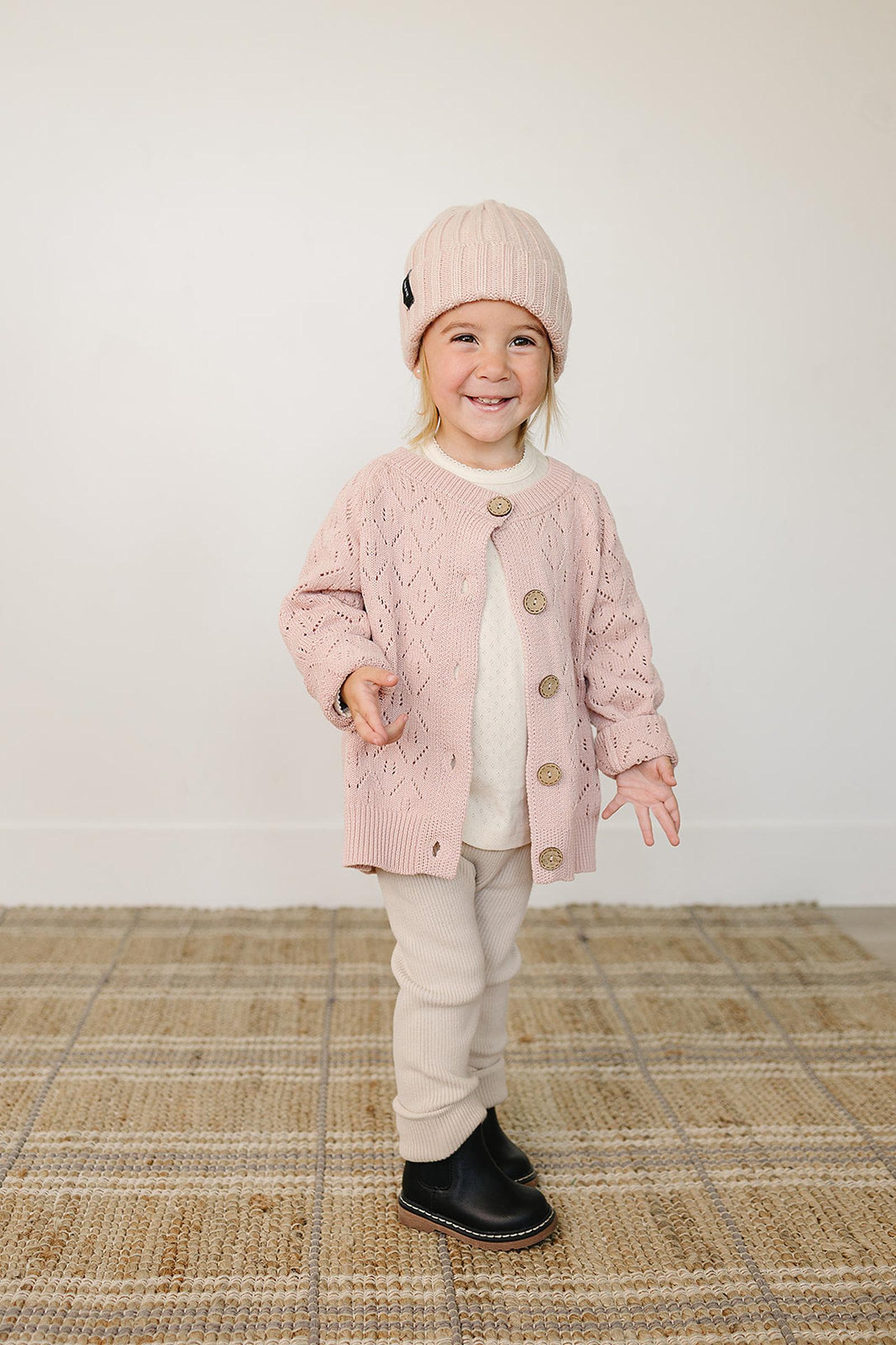 Light Pink Chunky Knit Beanie, 100% Angora Wool, Baby