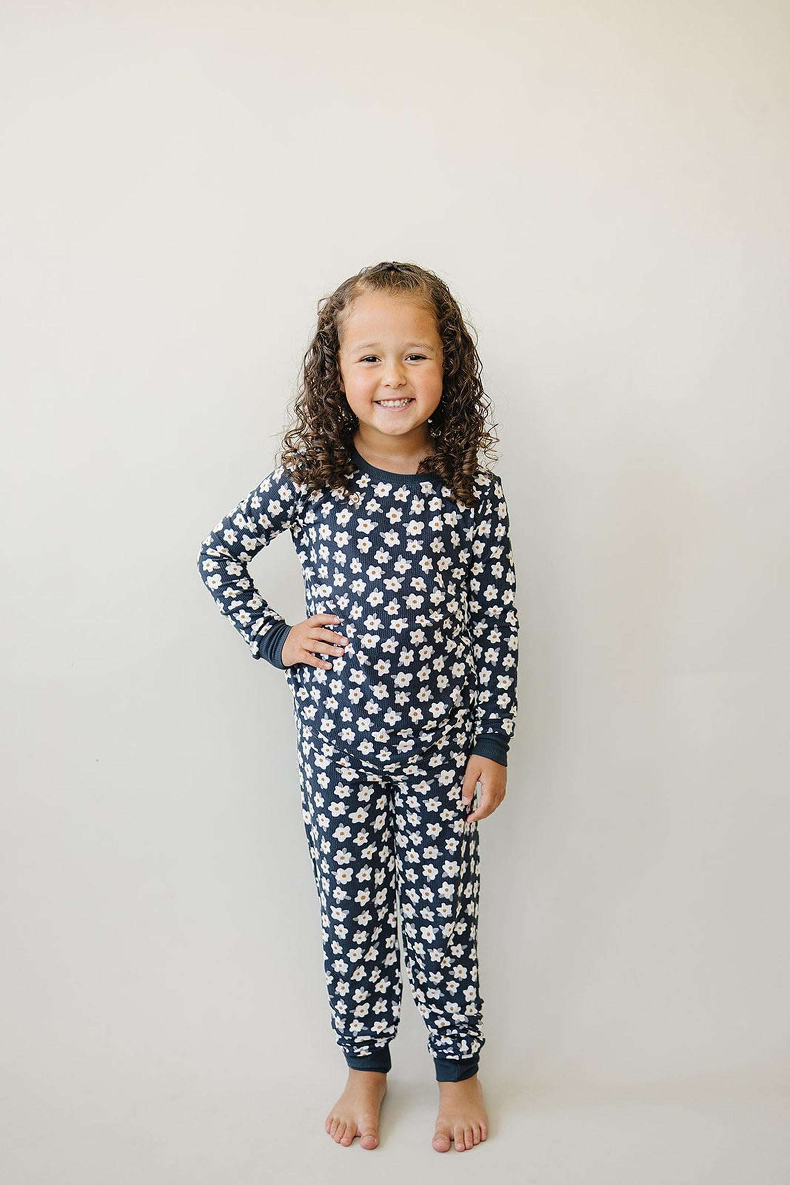 Navy Daisy Ribbed Cozy Pajama Set, Bamboo, Baby, Toddler & Kids