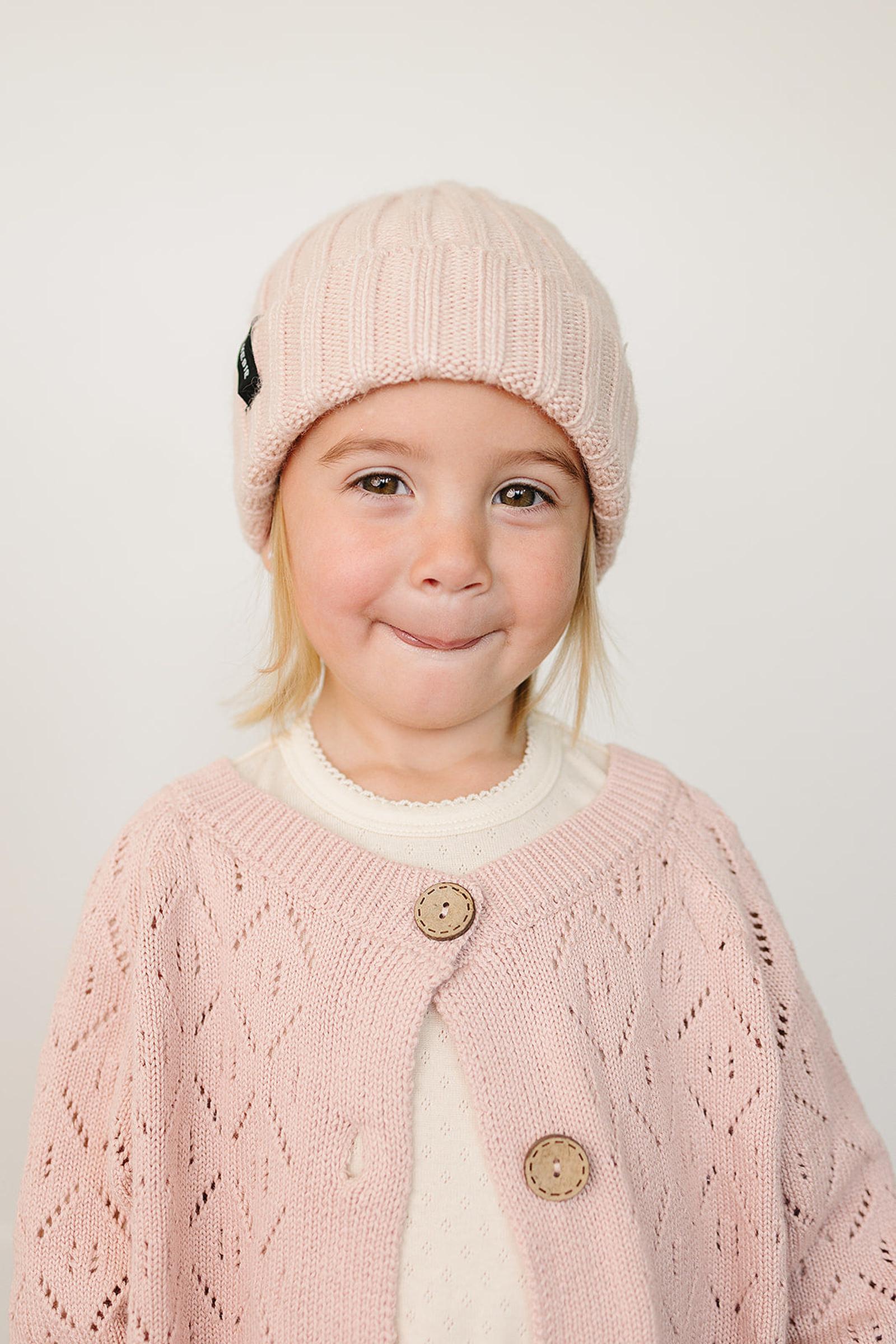Light Pink Chunky Knit Beanie, 100% Angora Wool, Baby