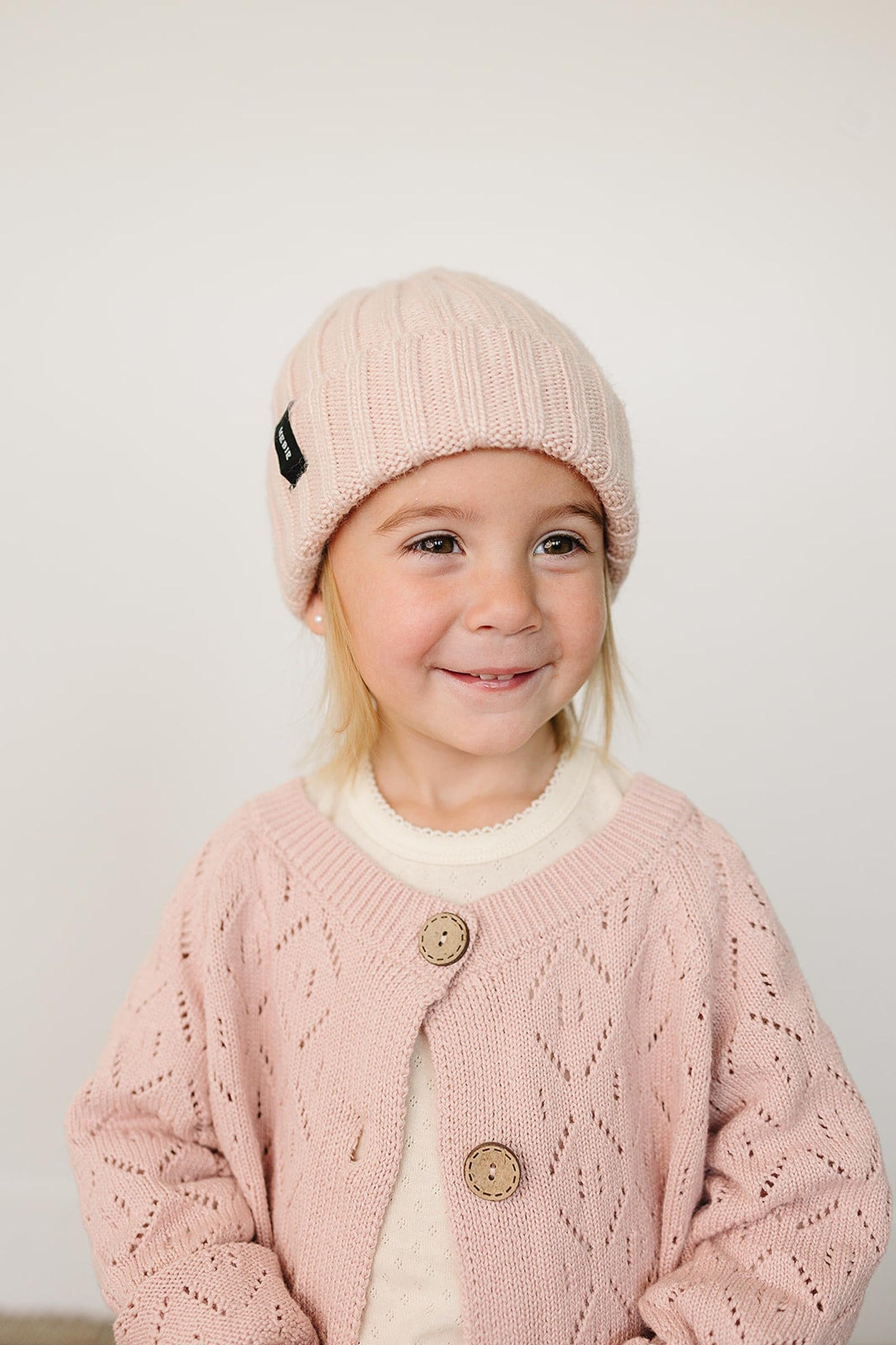 Light Pink Chunky Knit Beanie, 100% Angora Wool, Baby