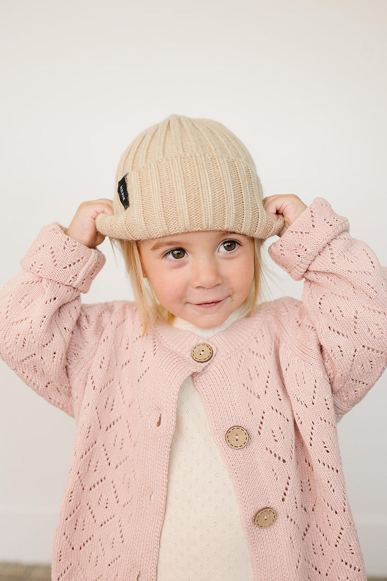 Tan Chunky Knit Beanie, 100% Angora Wool, Gender Neutral, Baby