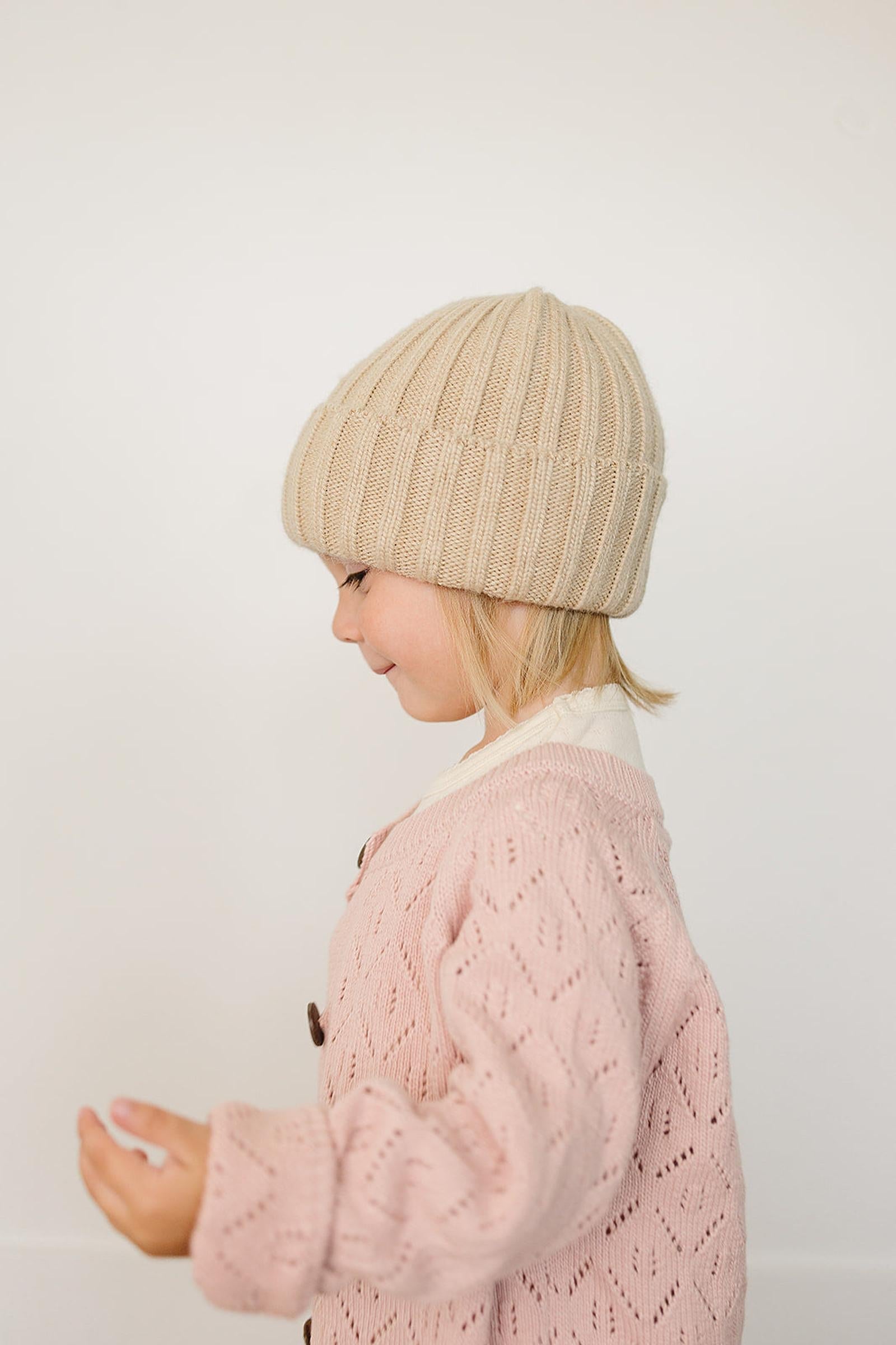 Tan Chunky Knit Beanie, 100% Angora Wool, Gender Neutral, Baby