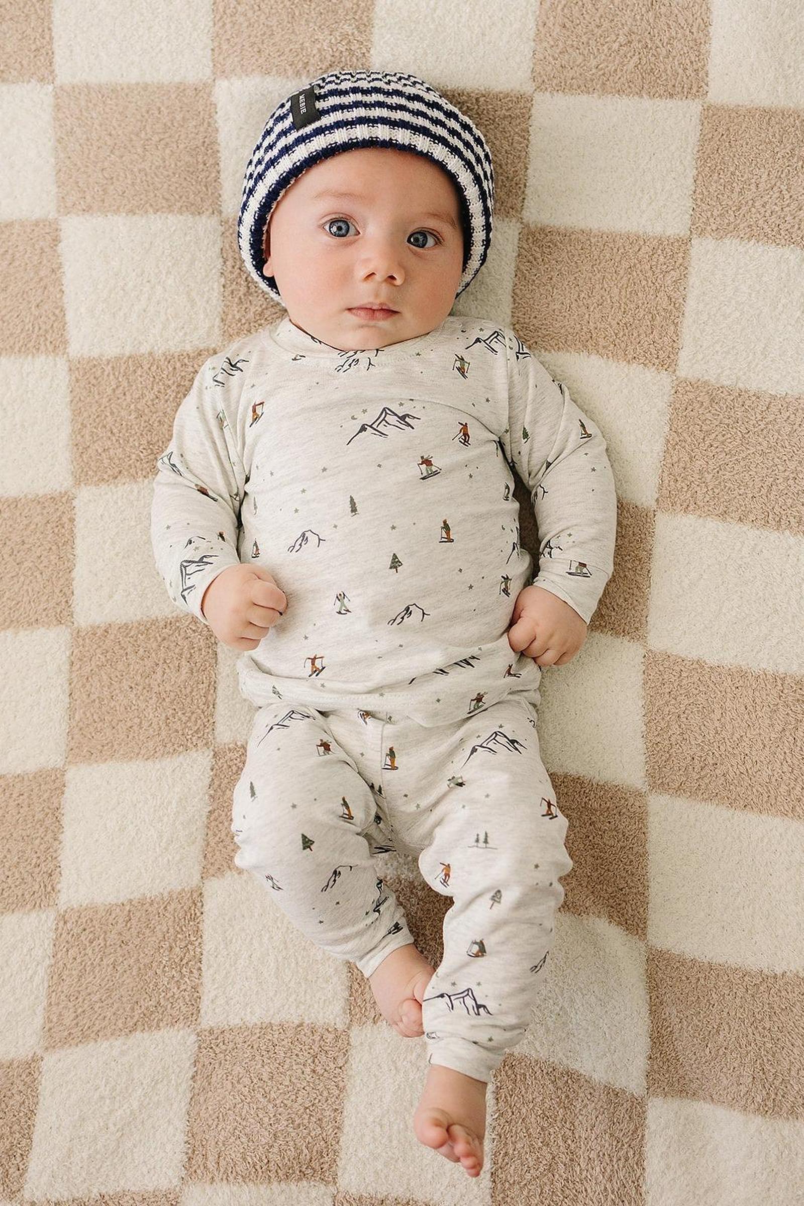 Navy & White Stripe Chunky Knit Beanie, 100% Angora Wool, Gender Neutral, Baby