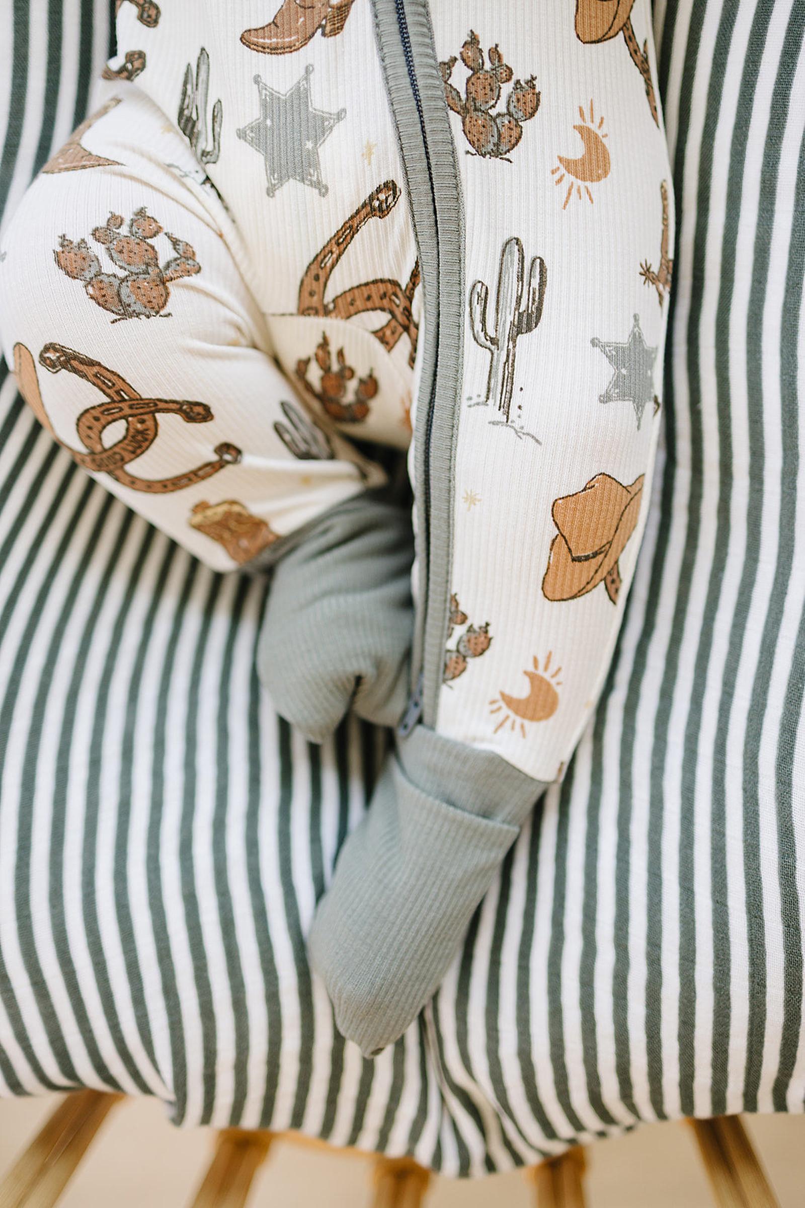 Outlaw Cowboy Ribbed Zipper Pajama, Rodeo Collection, Bamboo, Gender Neutral, Baby