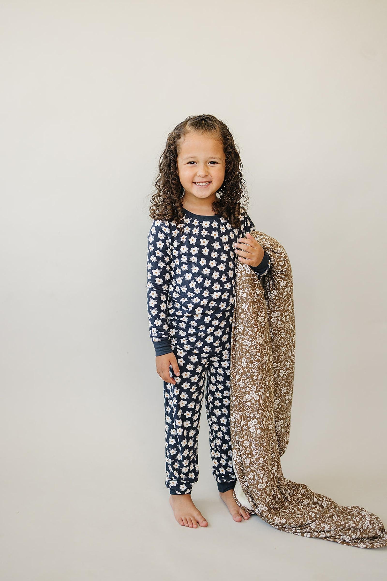 Navy Daisy Ribbed Cozy Pajama Set, Bamboo, Baby, Toddler & Kids