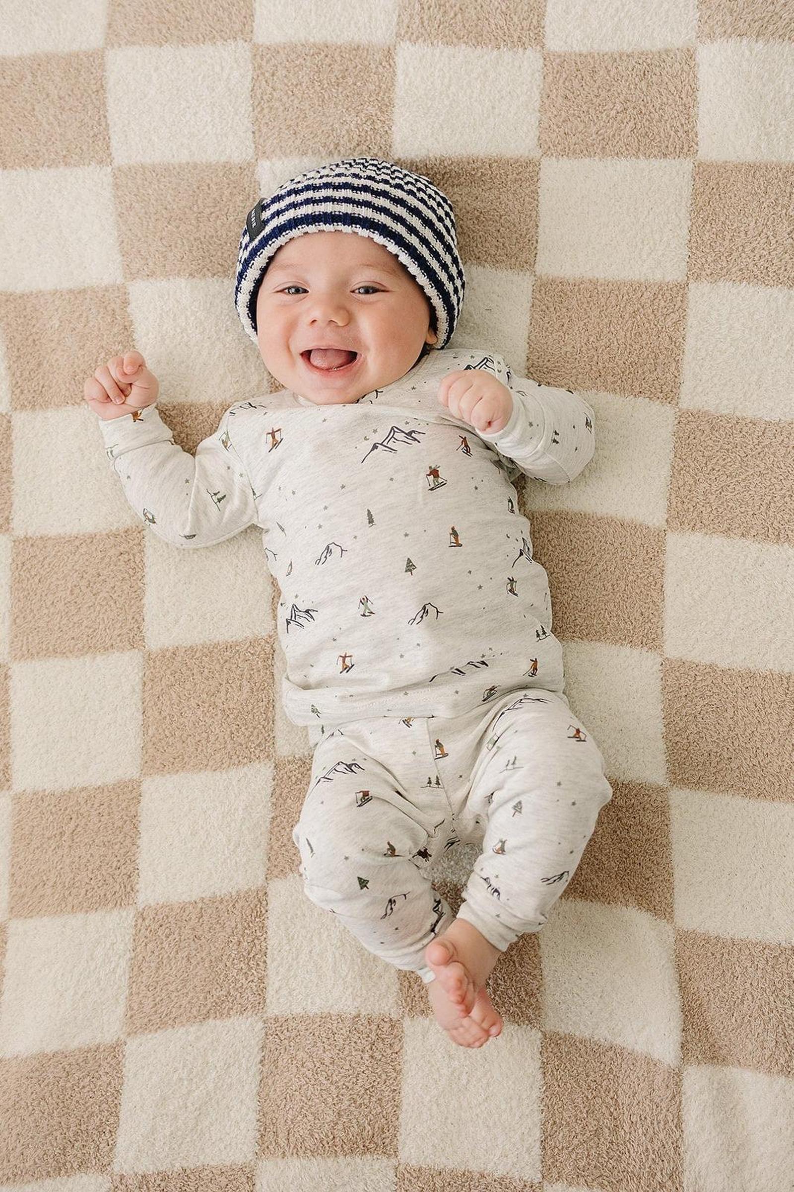 Navy & White Stripe Chunky Knit Beanie, 100% Angora Wool, Gender Neutral, Baby