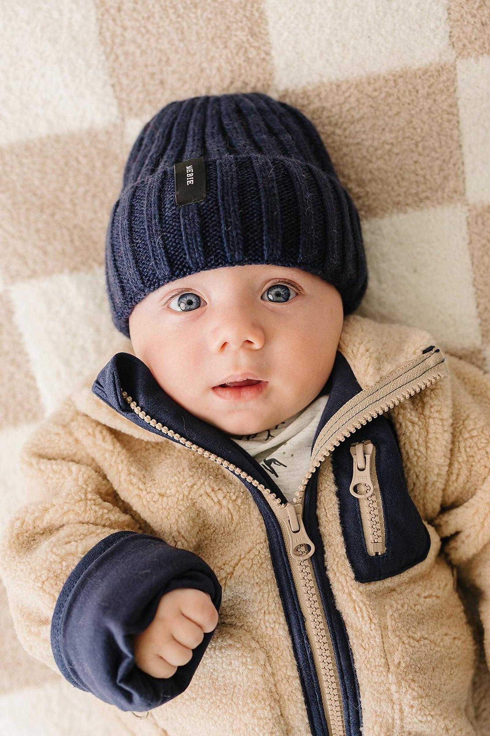 Navy Chunky Knit Beanie, 100% Angora Wool, Gender Neutral, Baby