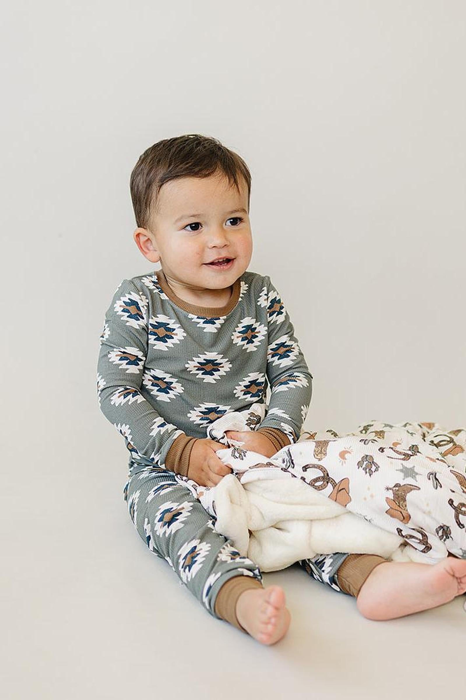 Southwest Aztec Ribbed Cozy Pajama Set, Bamboo, Rodeo Collection, Gender Neutral, Baby, Toddler & Kids