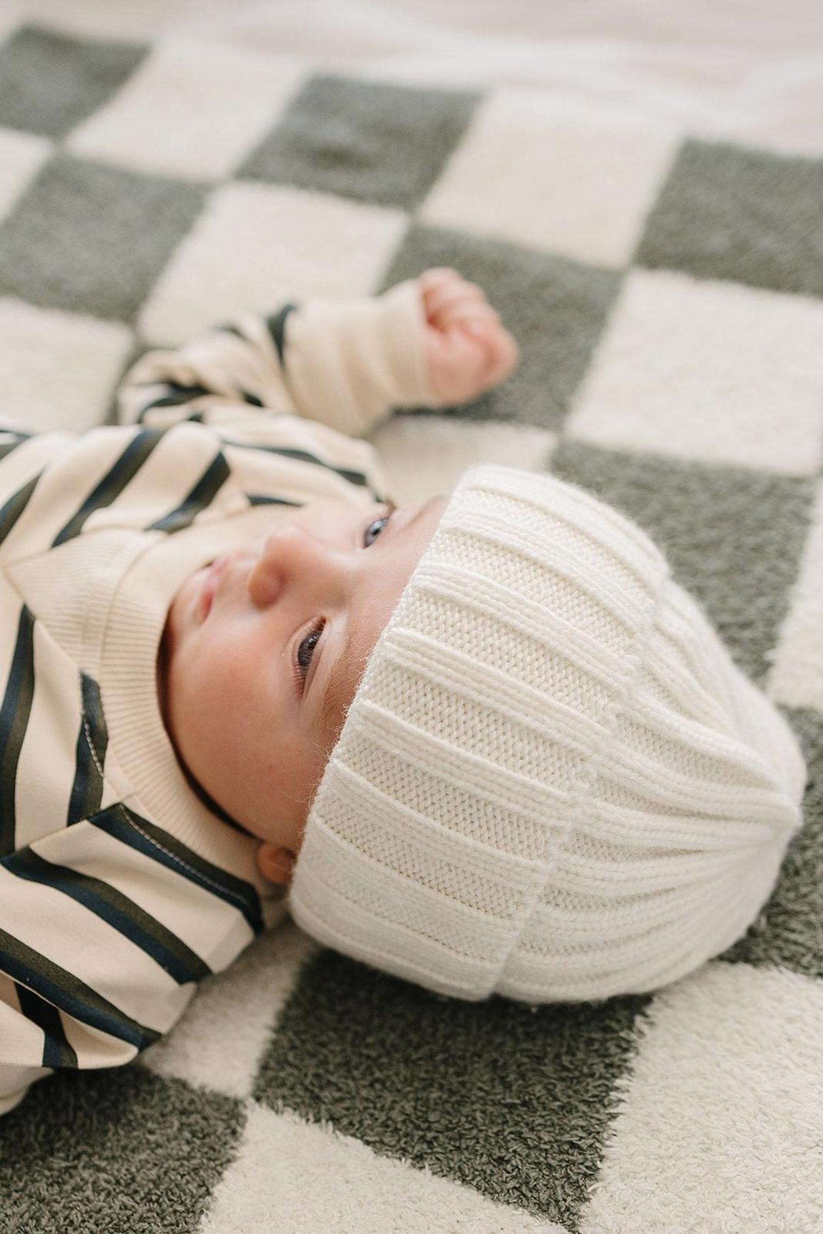 White Chunky Knit Beanie, 100% Angora Wool, Gender Neutral, Baby