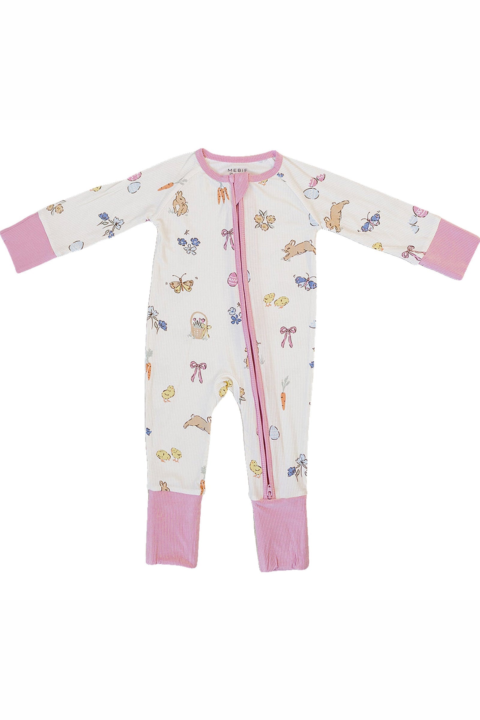Pink Bunny Ribbed Bamboo Zipper Pajama for Baby Girls