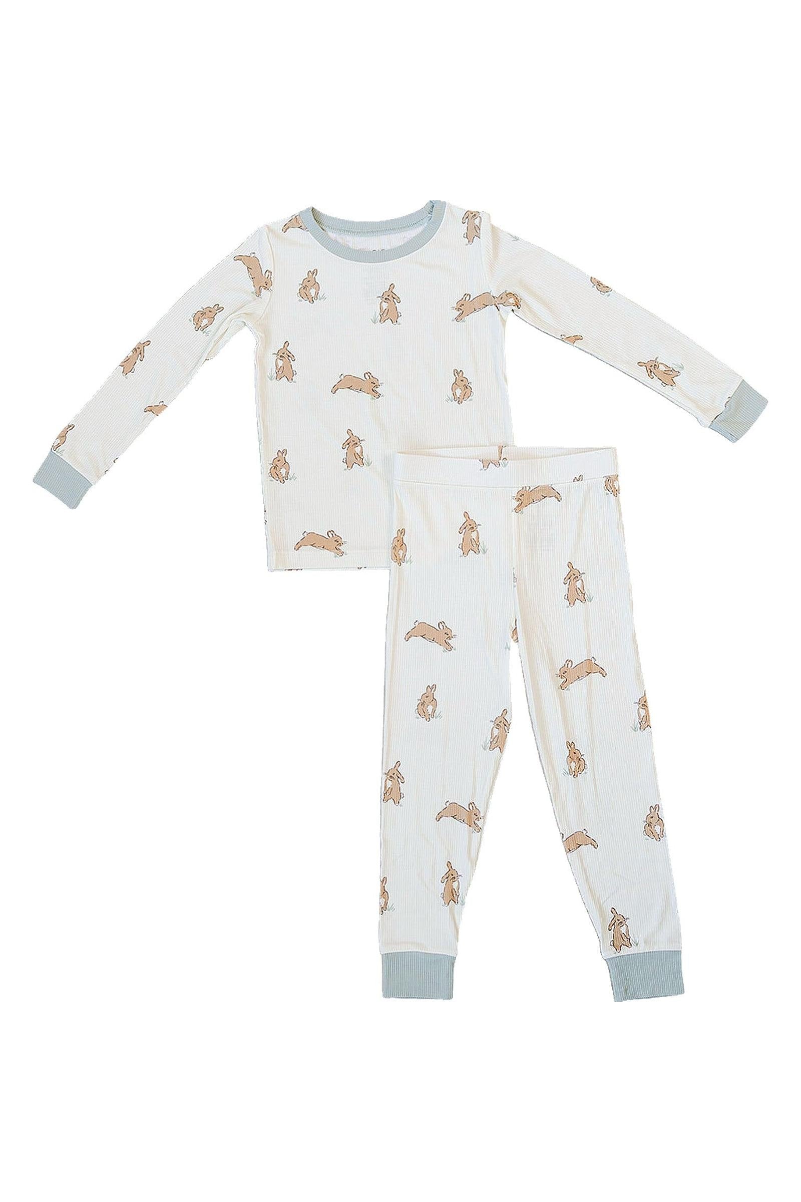 Bunny Ribbed Bamboo Cozy Pajama Set, Light Green, Toddler & Kids