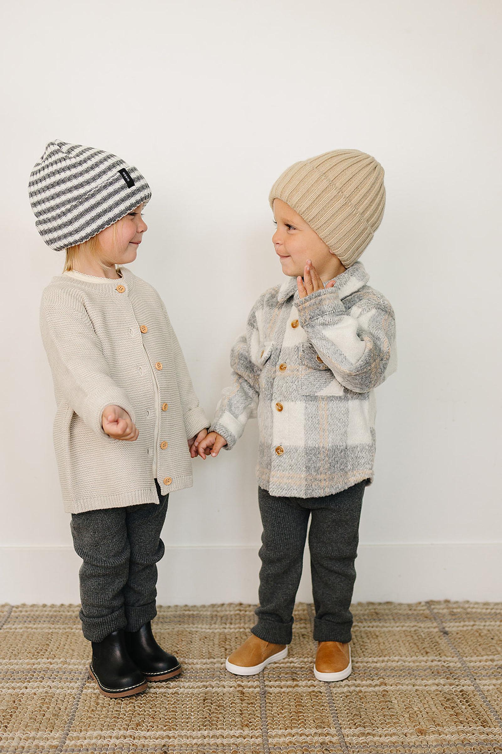Grey & White Stripe Chunky Knit Beanie, 100% Angora Wool, Gender Neutral, Baby