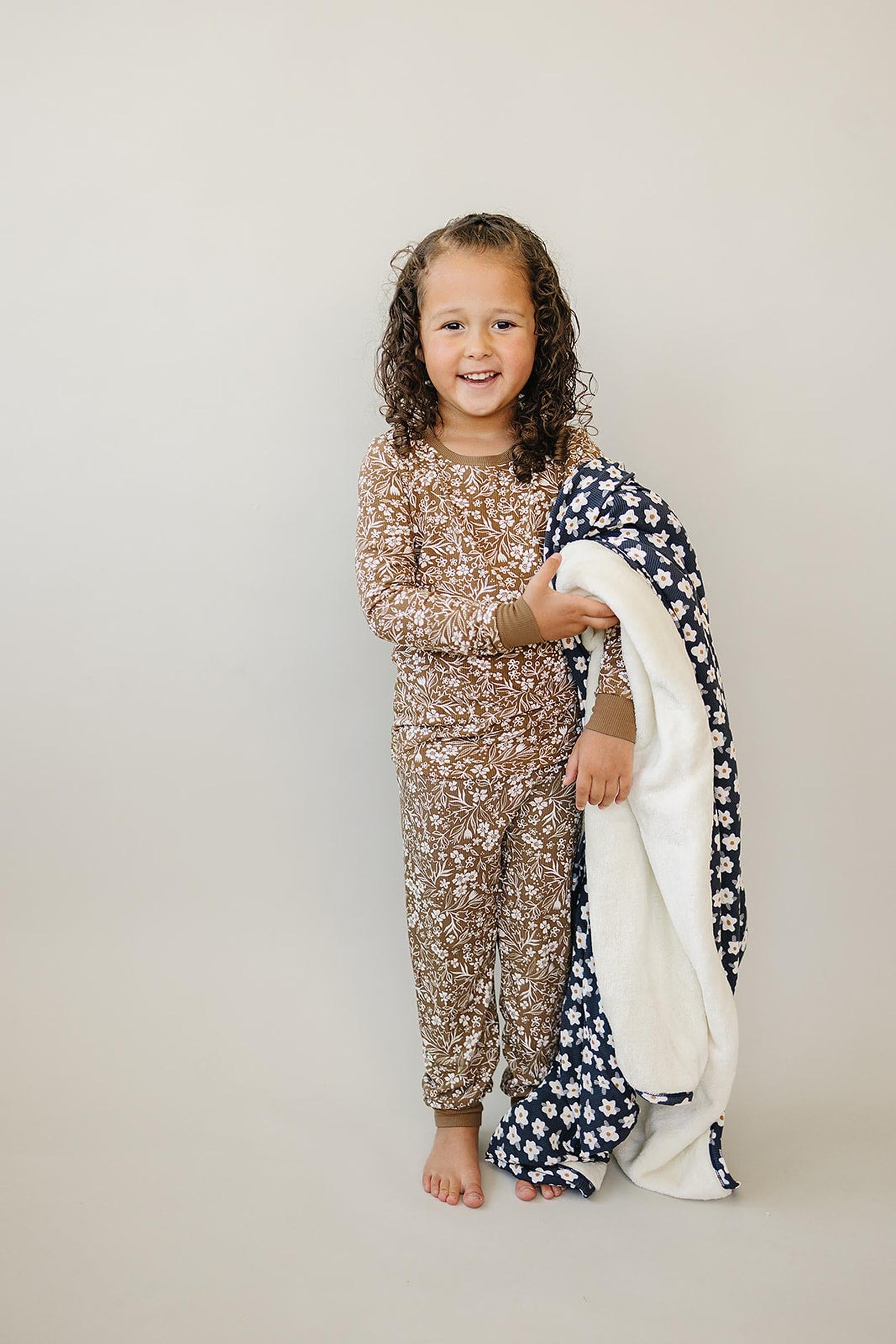 Brown Floral Ribbed Cozy Pajama Set, Bamboo, Baby, Toddler & Kids